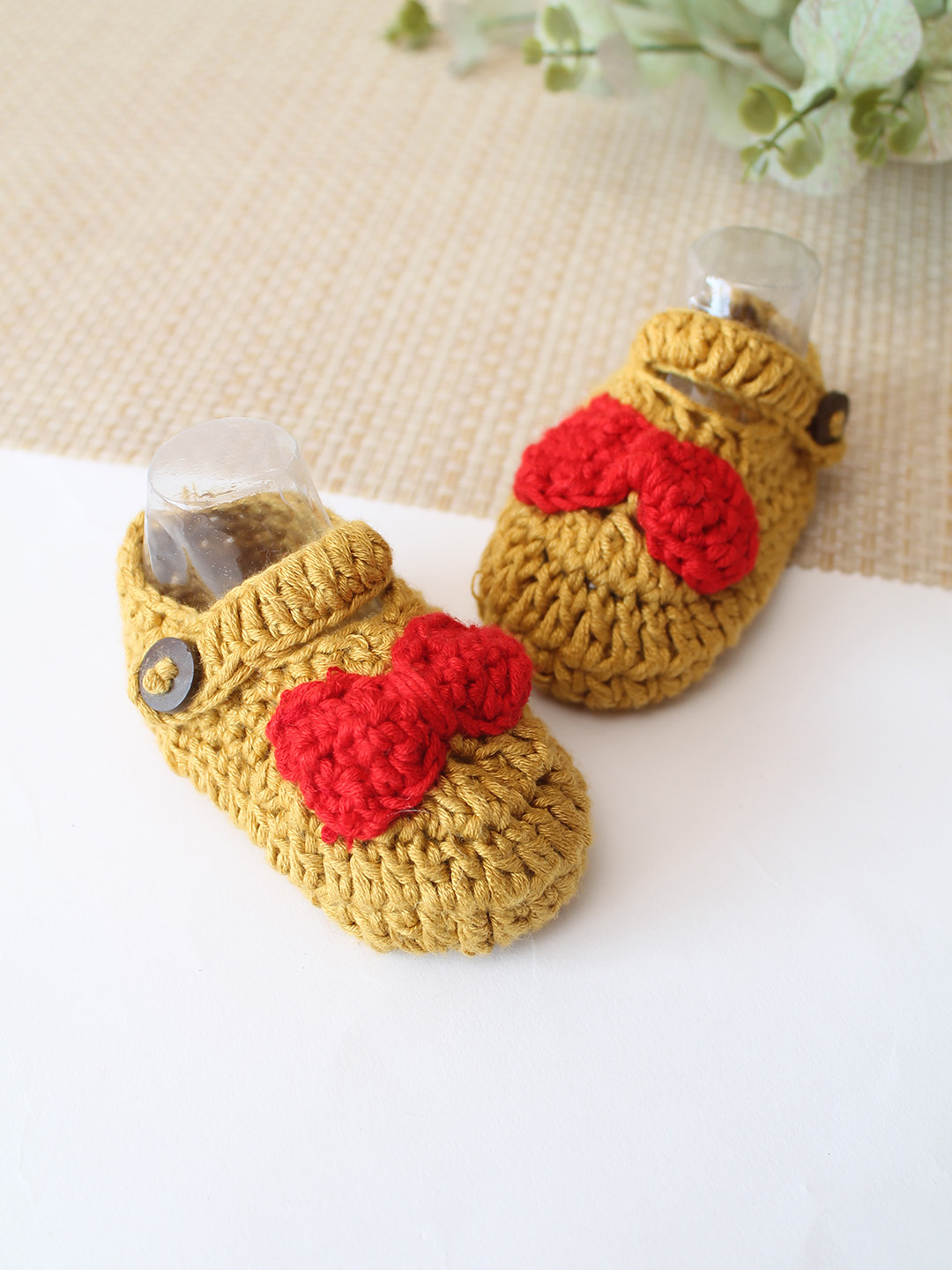 Woonie Cotton Bamboo Bow Designed Summer Booties - Beige