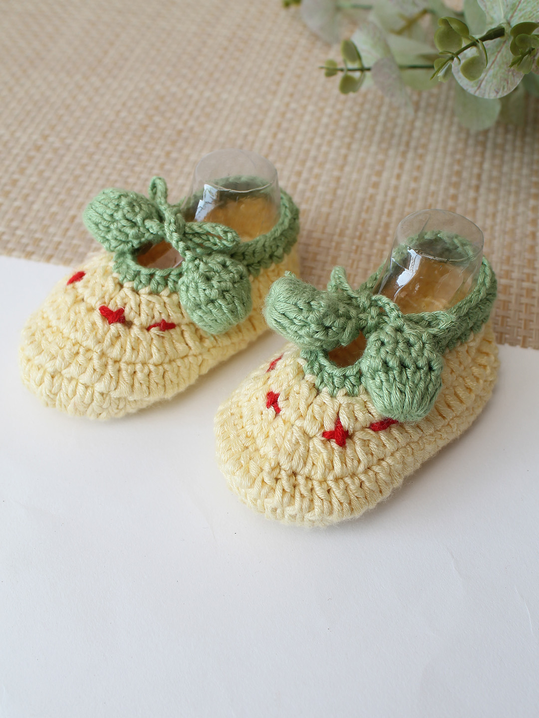 Woonie Cotton Bamboo Cherry Designed Summer Booties - Yellow