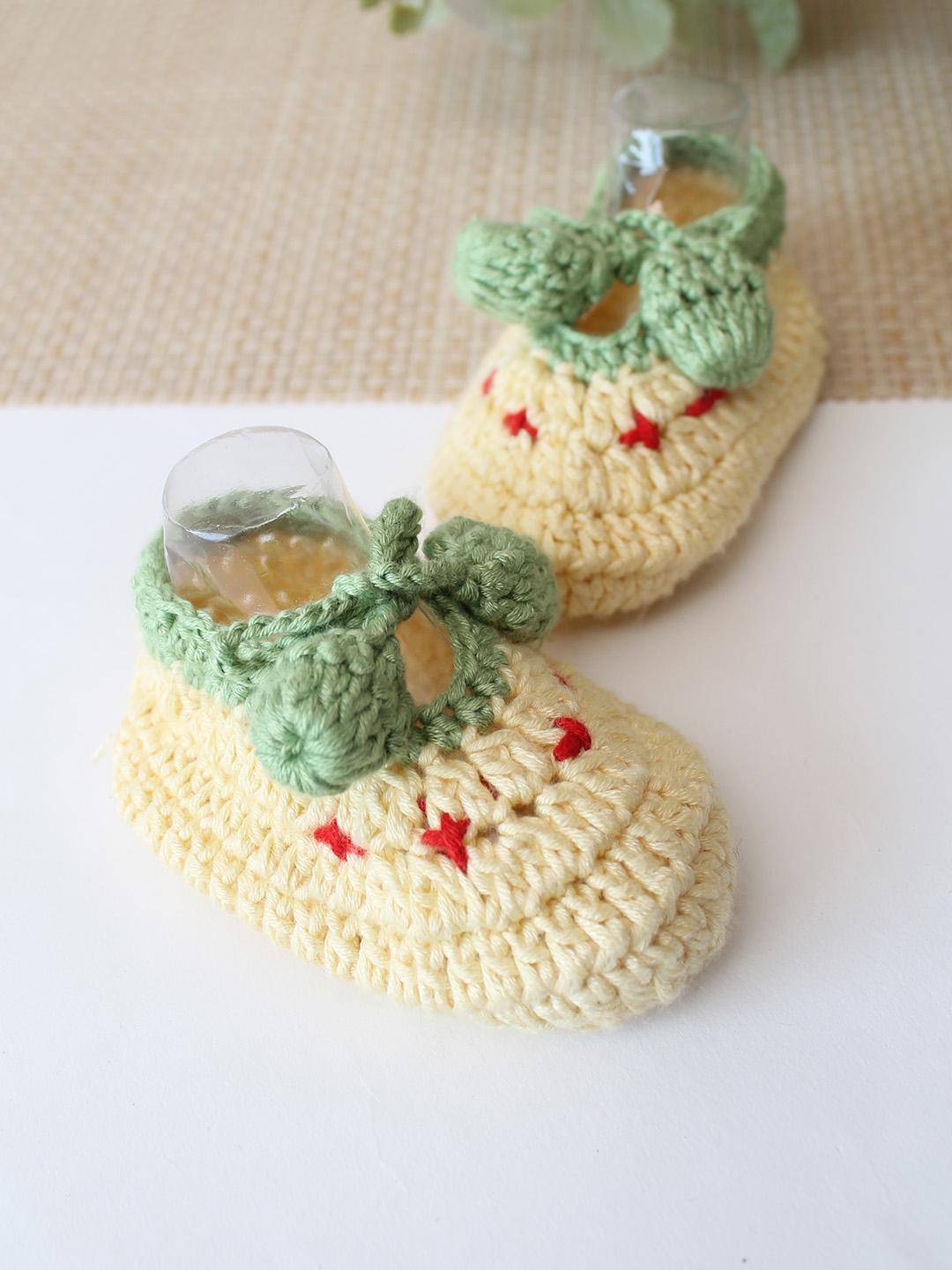Woonie Cotton Bamboo Cherry Designed Summer Booties - Yellow