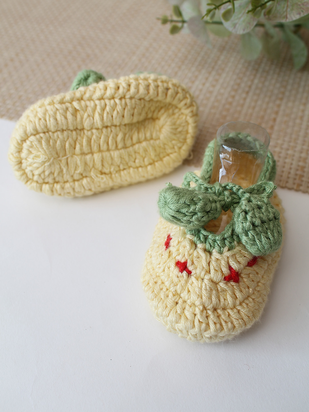 Woonie Cotton Bamboo Cherry Designed Summer Booties - Yellow