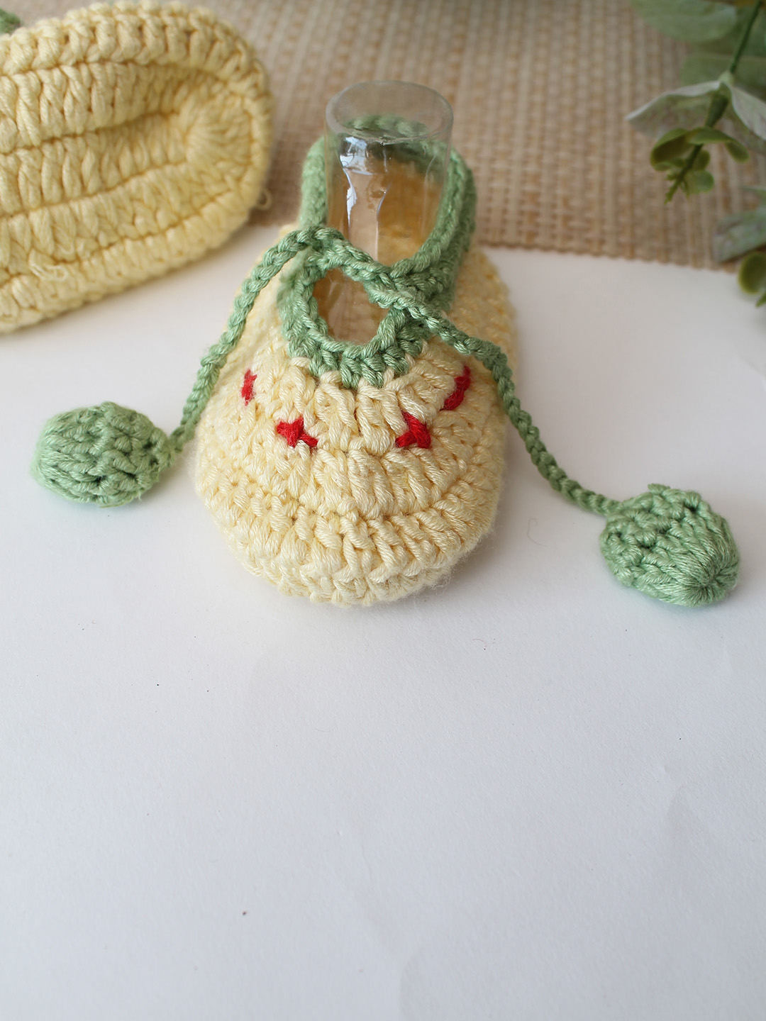 Woonie Cotton Bamboo Cherry Designed Summer Booties - Yellow