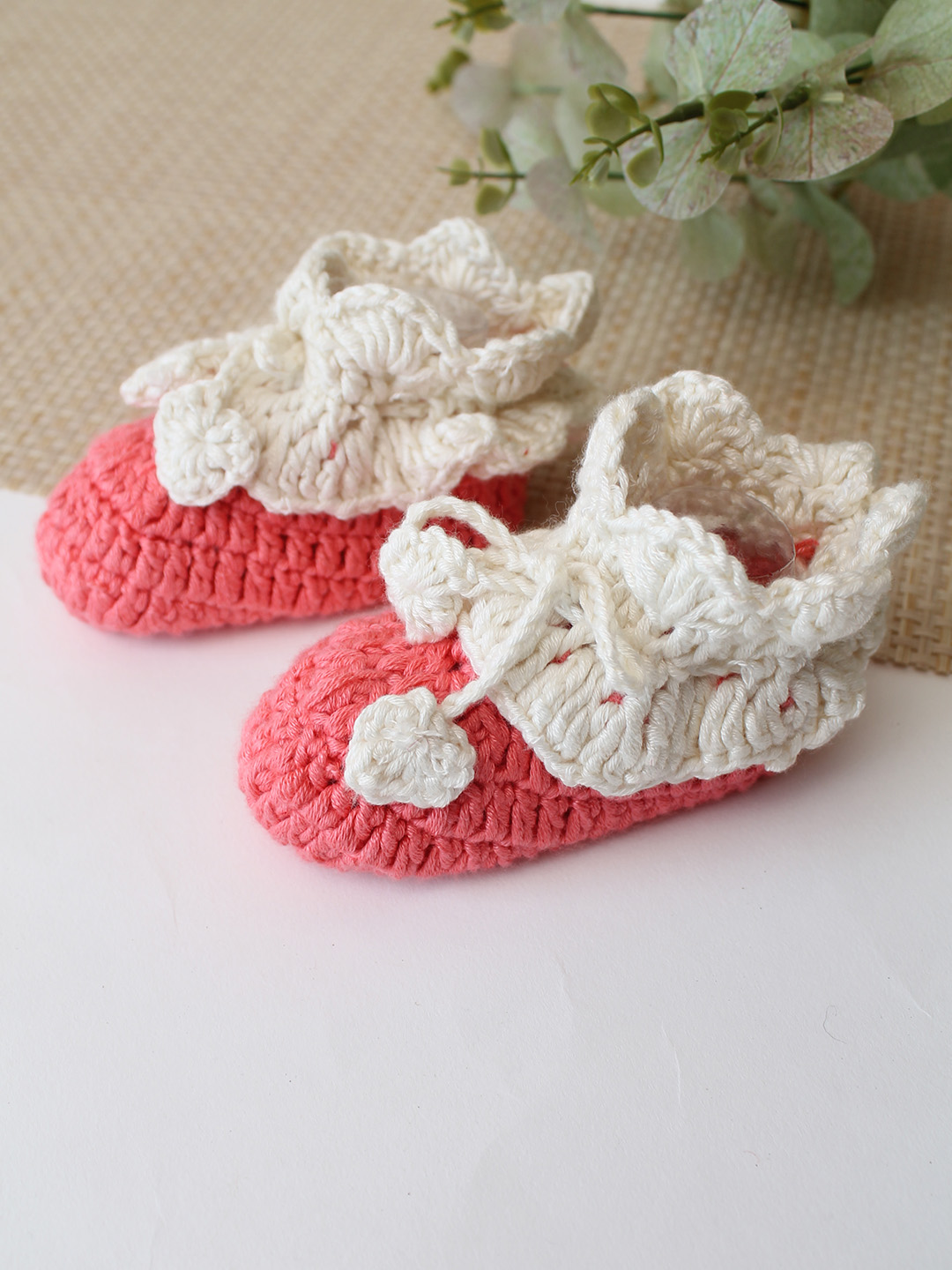 Woonie Cotton Bamboo Ruffled Designed Summer Booties  Pink
