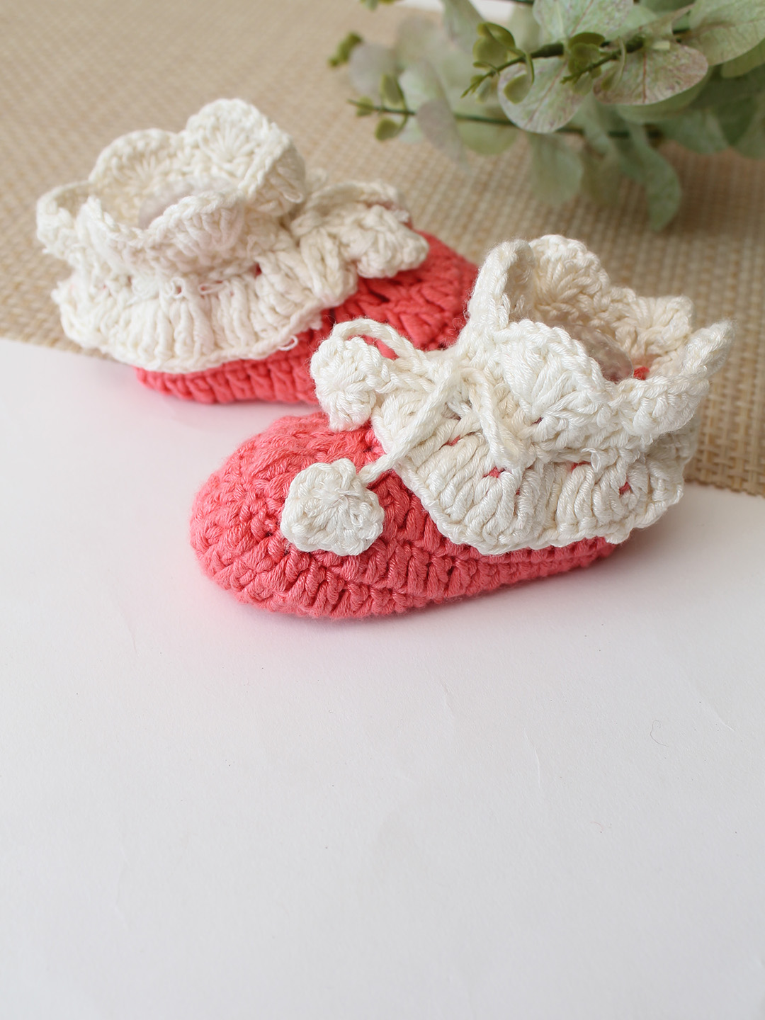 Woonie Cotton Bamboo Ruffled Designed Summer Booties  Pink