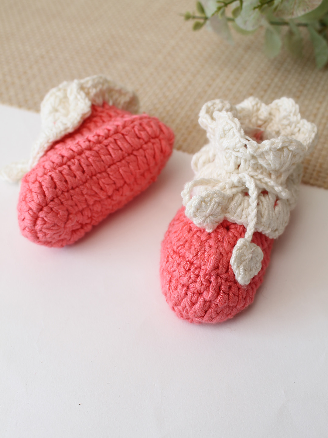 Woonie Cotton Bamboo Ruffled Designed Summer Booties  Pink