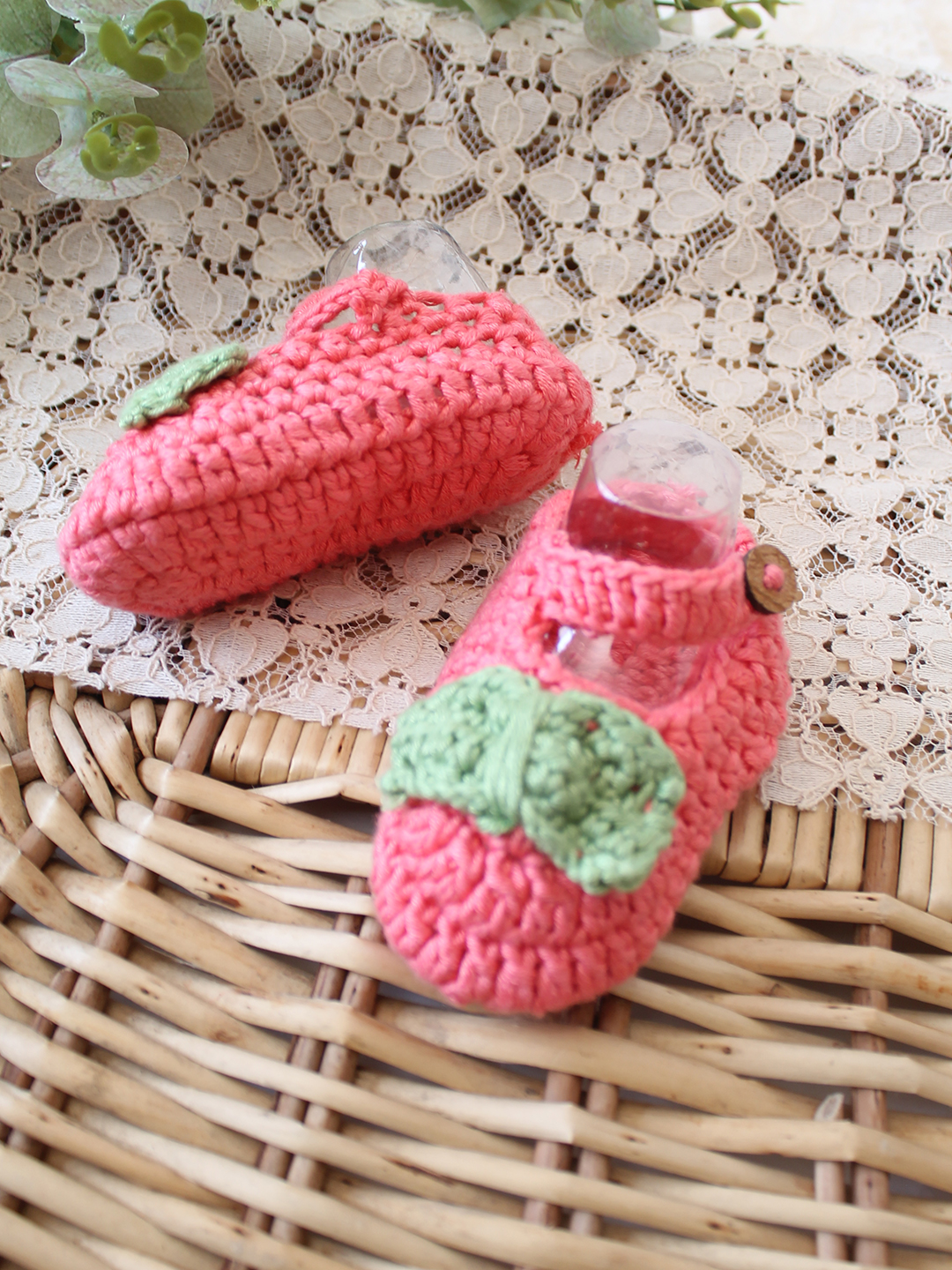 Woonie Cotton Bamboo Bow Detailed Summer Booties - Peach