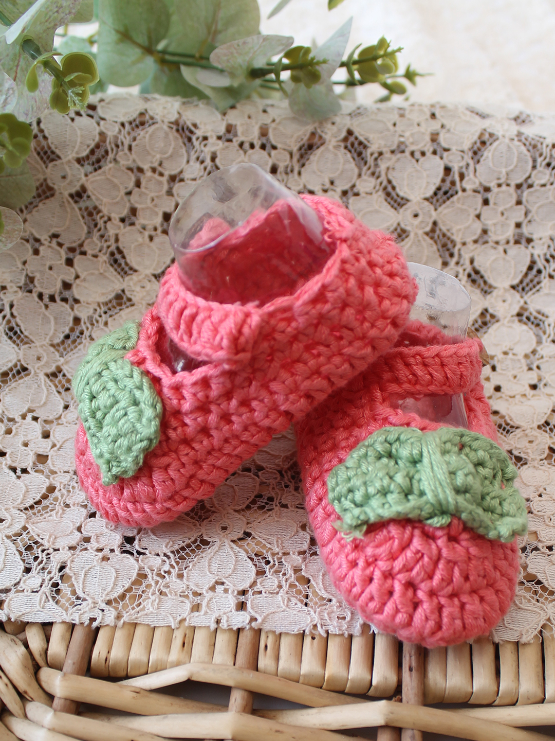 Woonie Cotton Bamboo Bow Detailed  Summer Booties  Peach