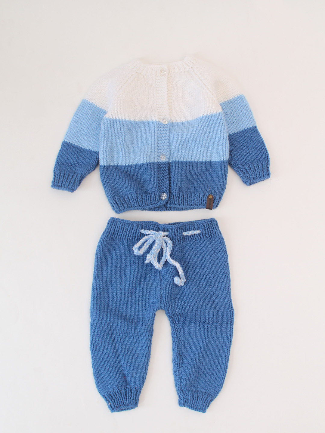 Woonie Colour Blocked Handknitted Sweater Set - Blue