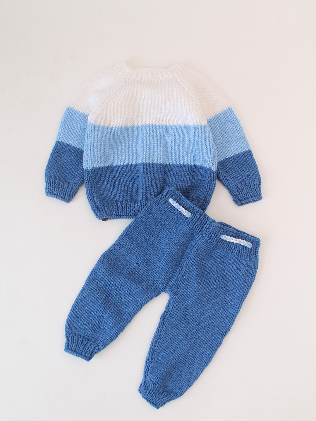 Woonie Colour Blocked Handknitted Sweater Set - Blue