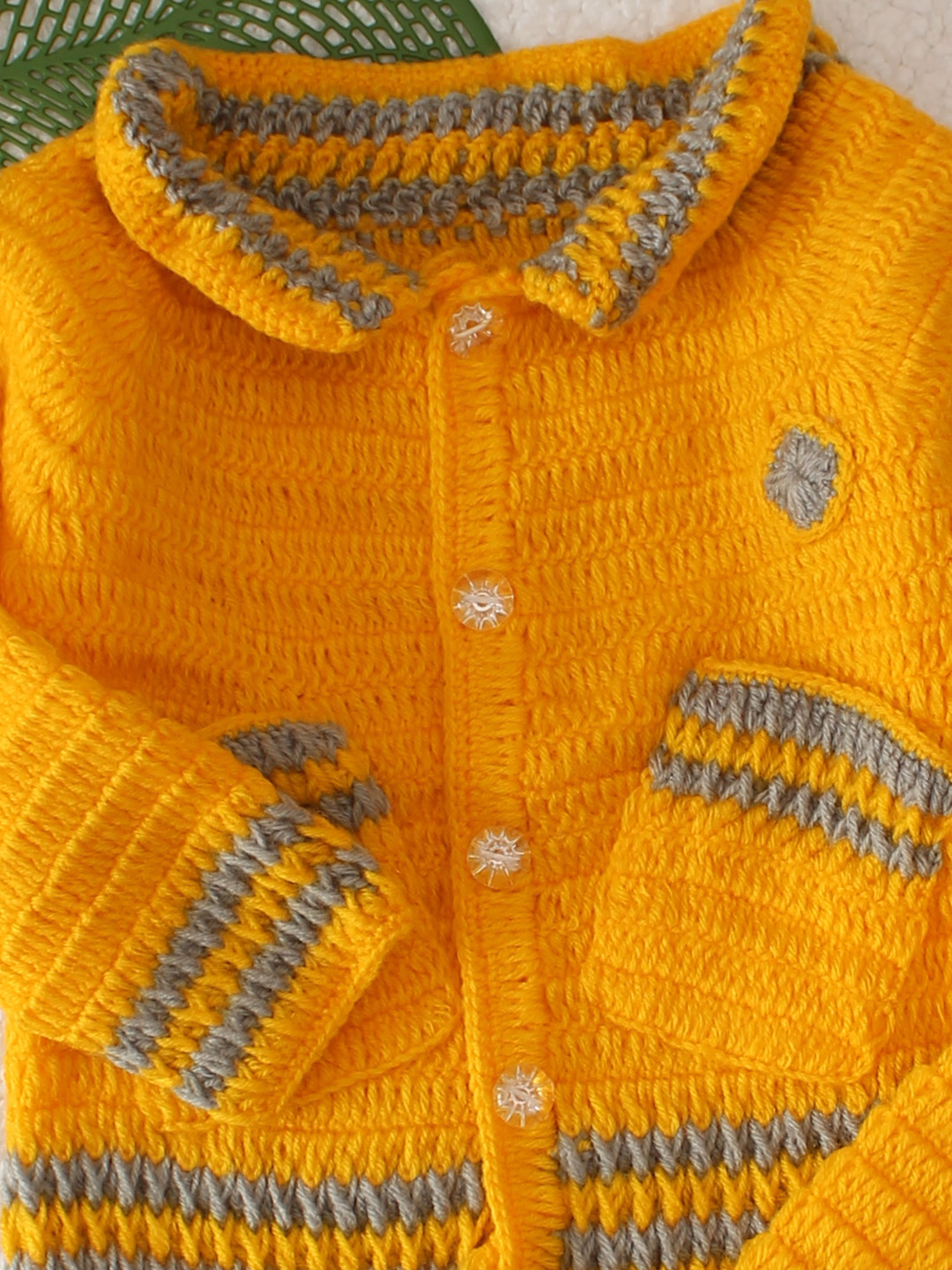Woonie Pocket Detailing Sweater With Matching Pant and Cap Set - Yellow