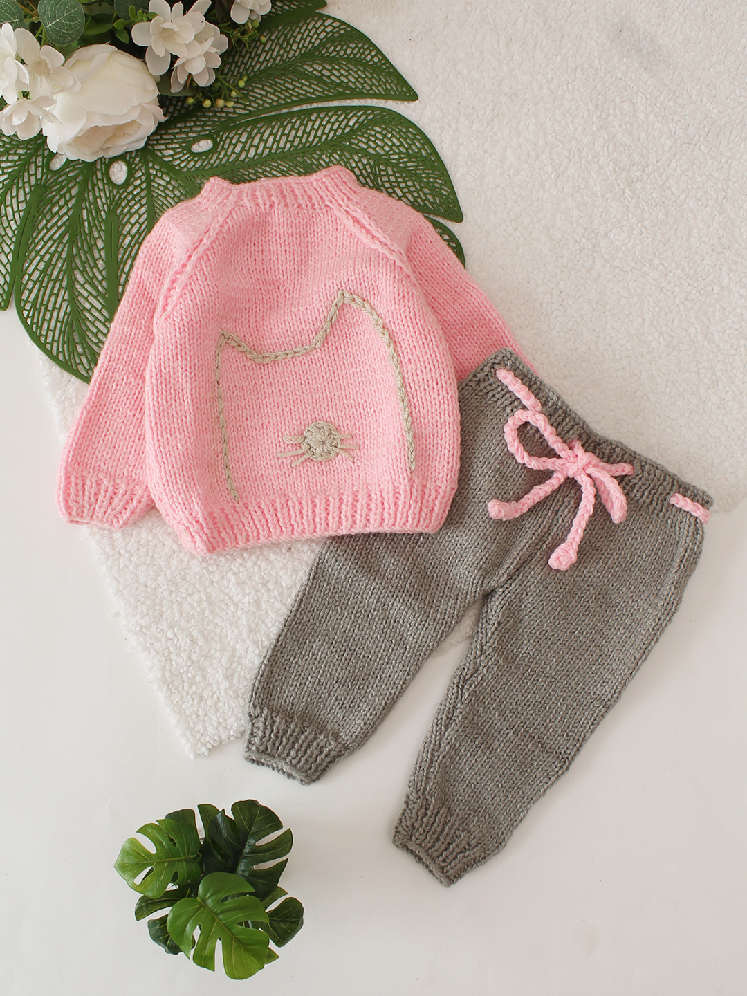 Woonie Embroidered Sweater Set - Pink