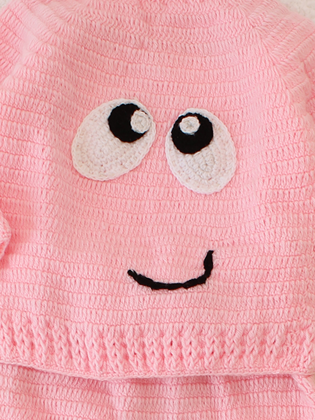 Woonie Big Eyes Designed Sweater with Bottom Set  - Pink