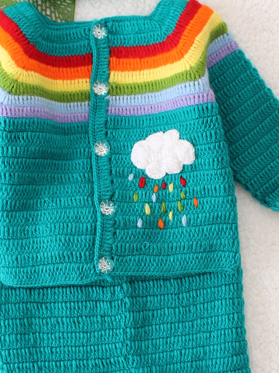 Woonie Cloud Designed Cardigan with Bottom and Cap - Green