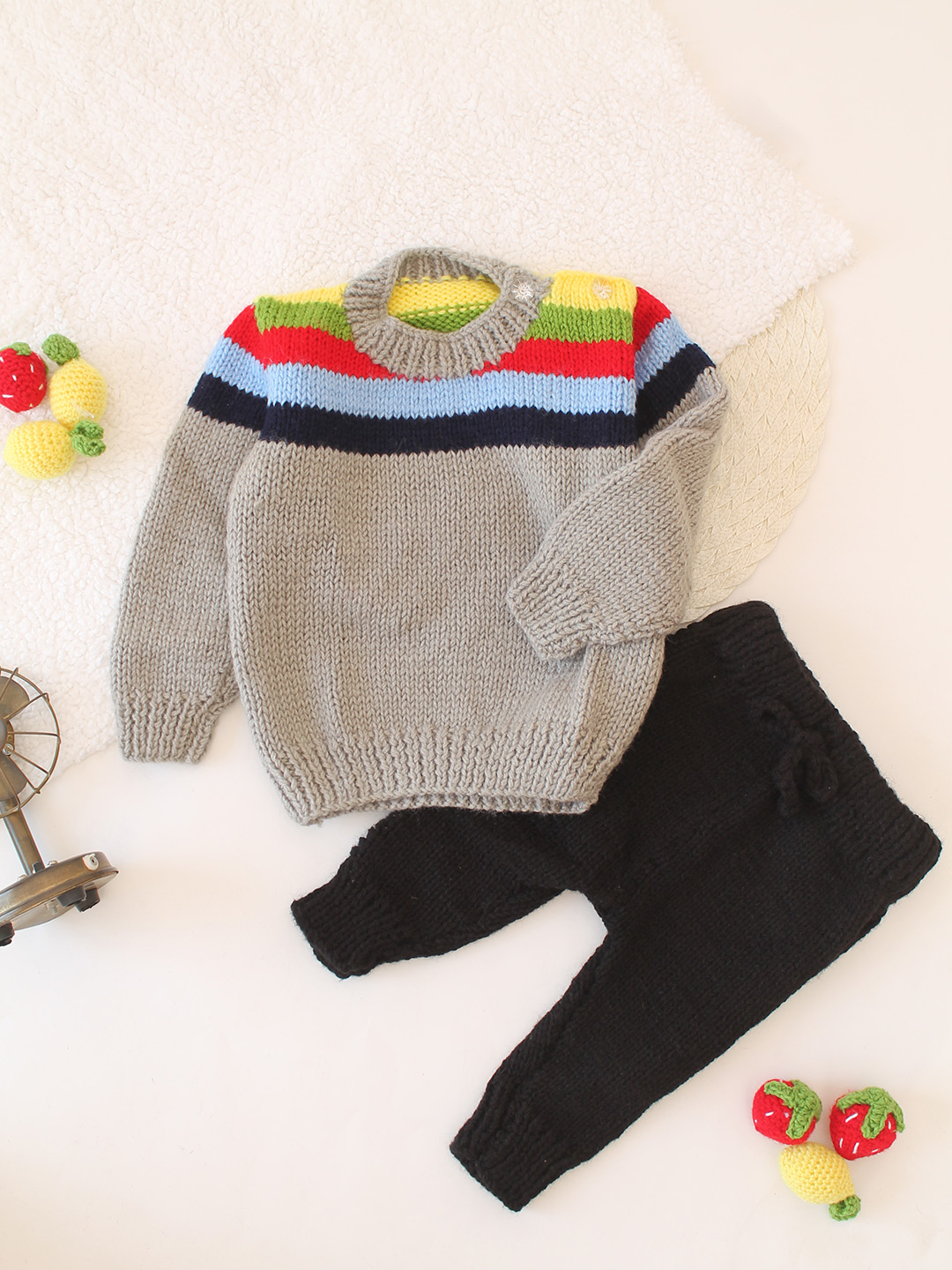 Woonie Striped Sweater Set - Grey