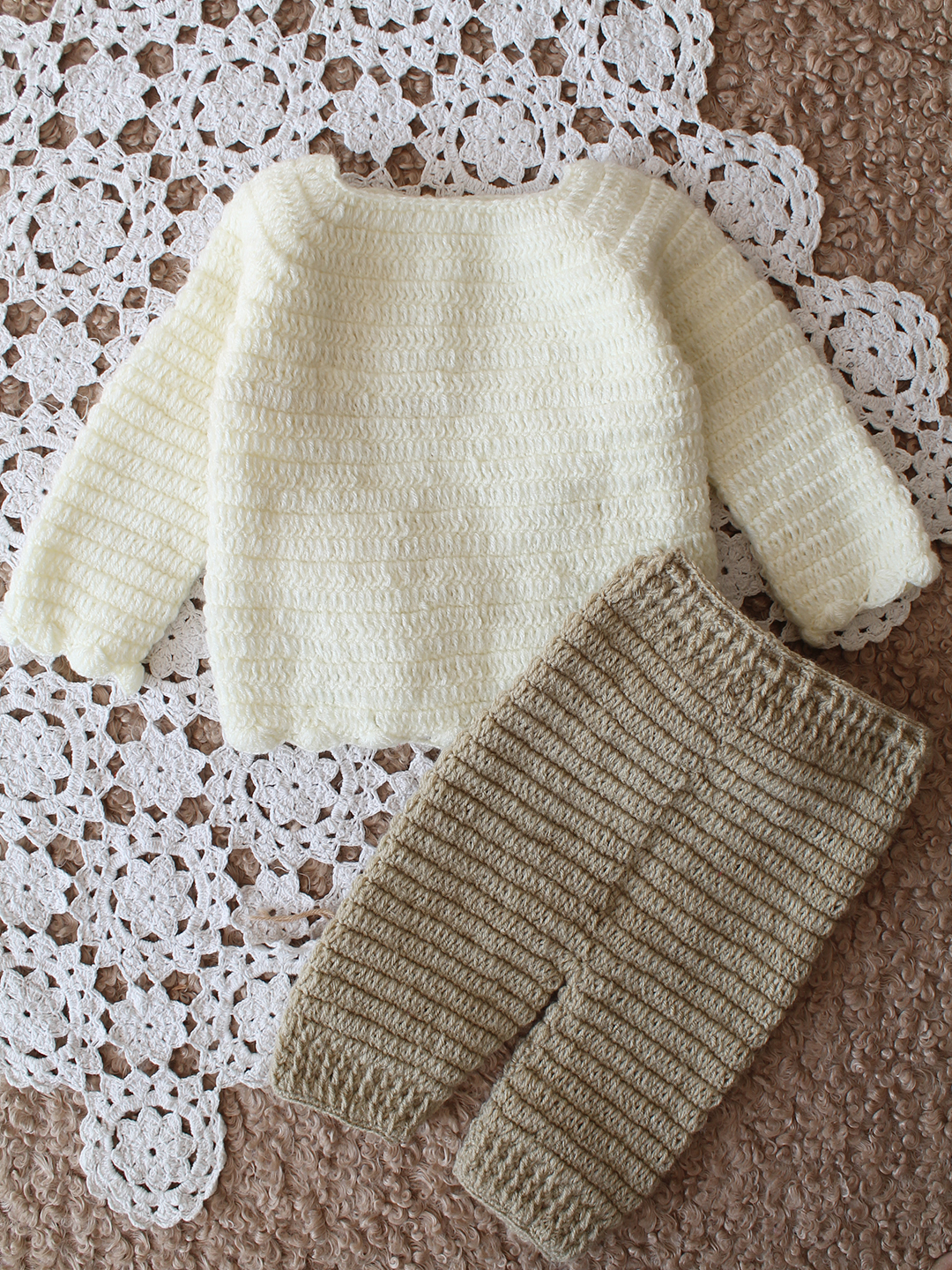 Woonie Floral Applique Detailed Cardigan with Bottom Set - Cream