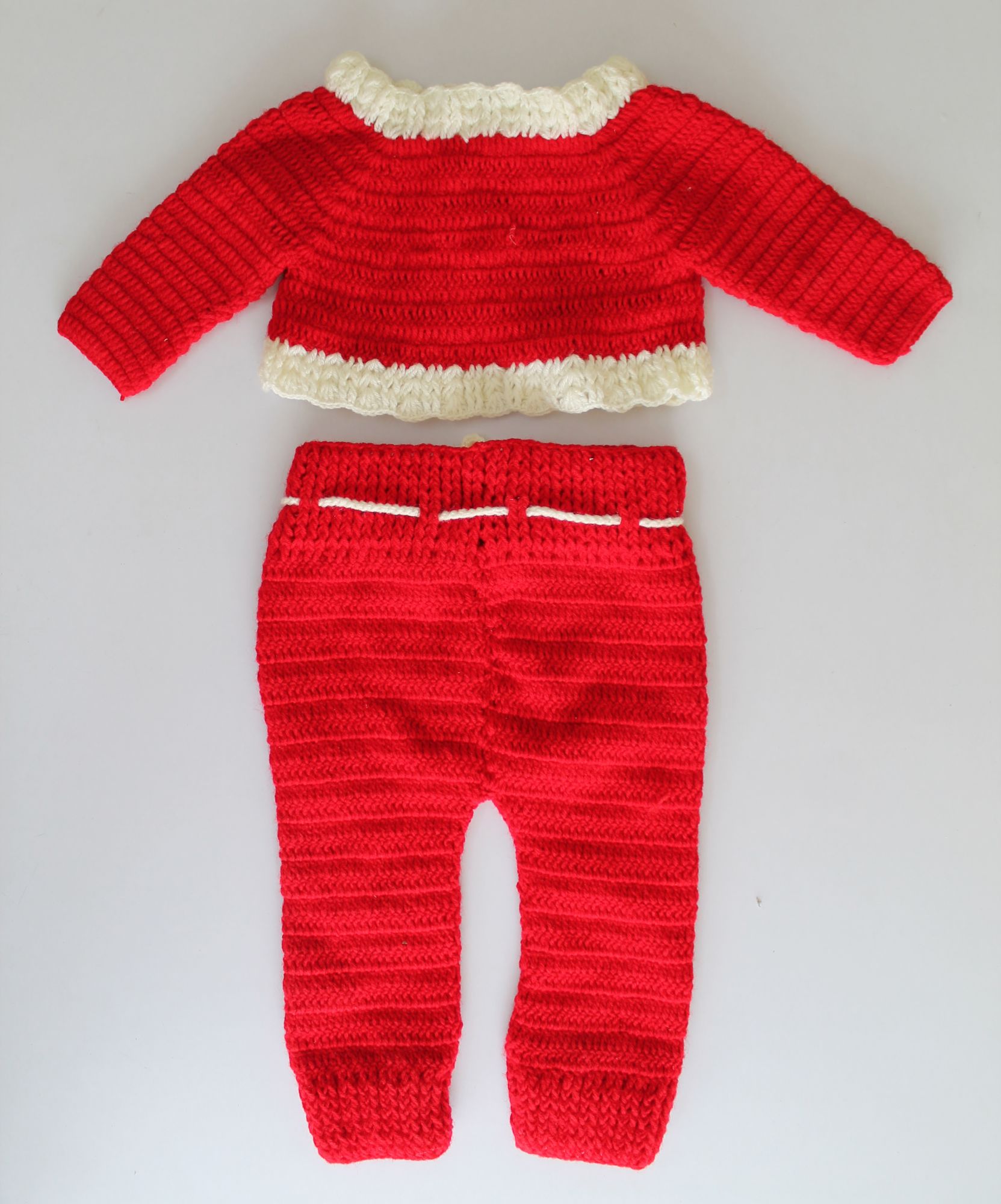 Woonie Full Length Bow Detailing Handmade Sweater With Pants - Red