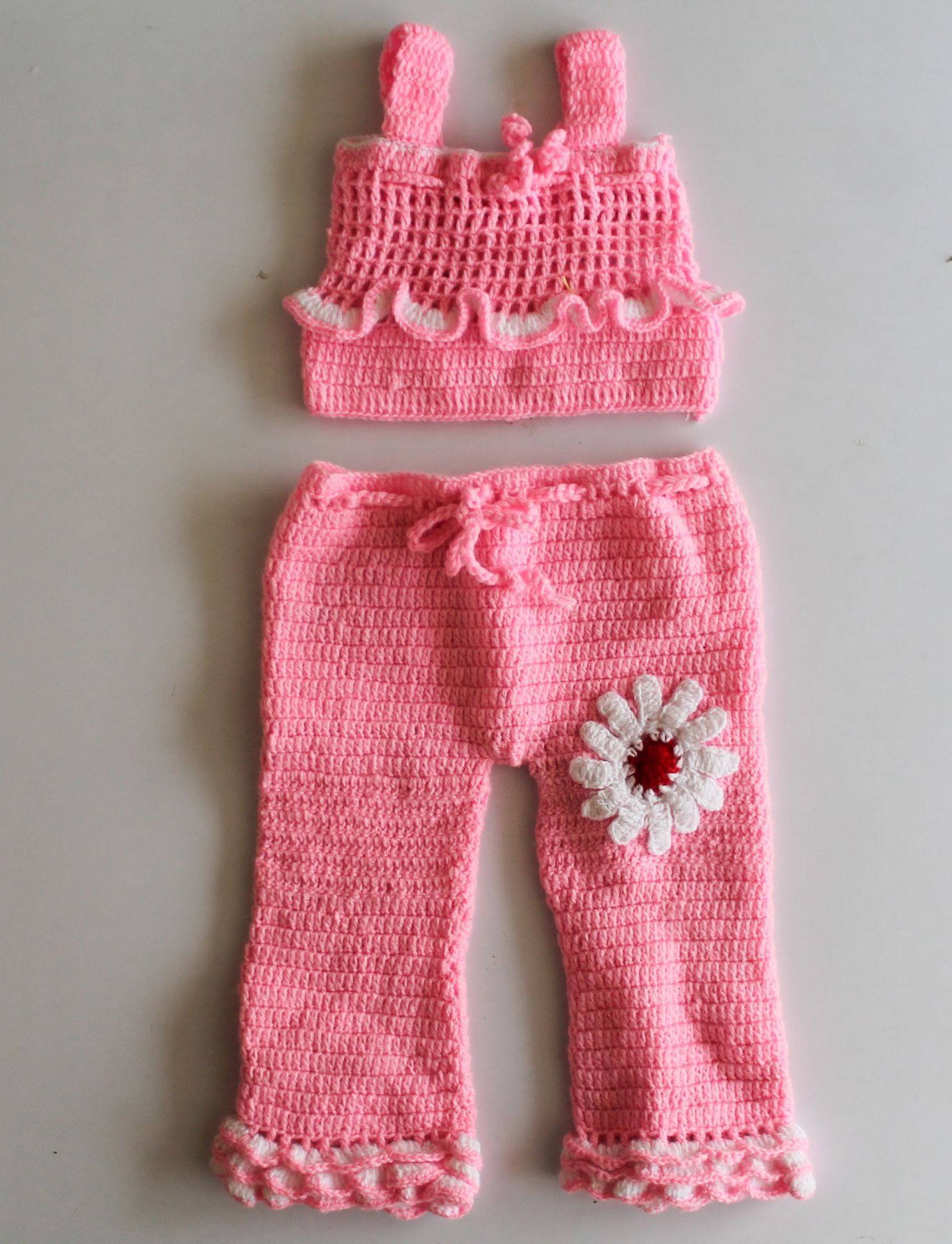 Woonie Sleeveless Handmade Crop Top With Bottom An Jacket-Pink