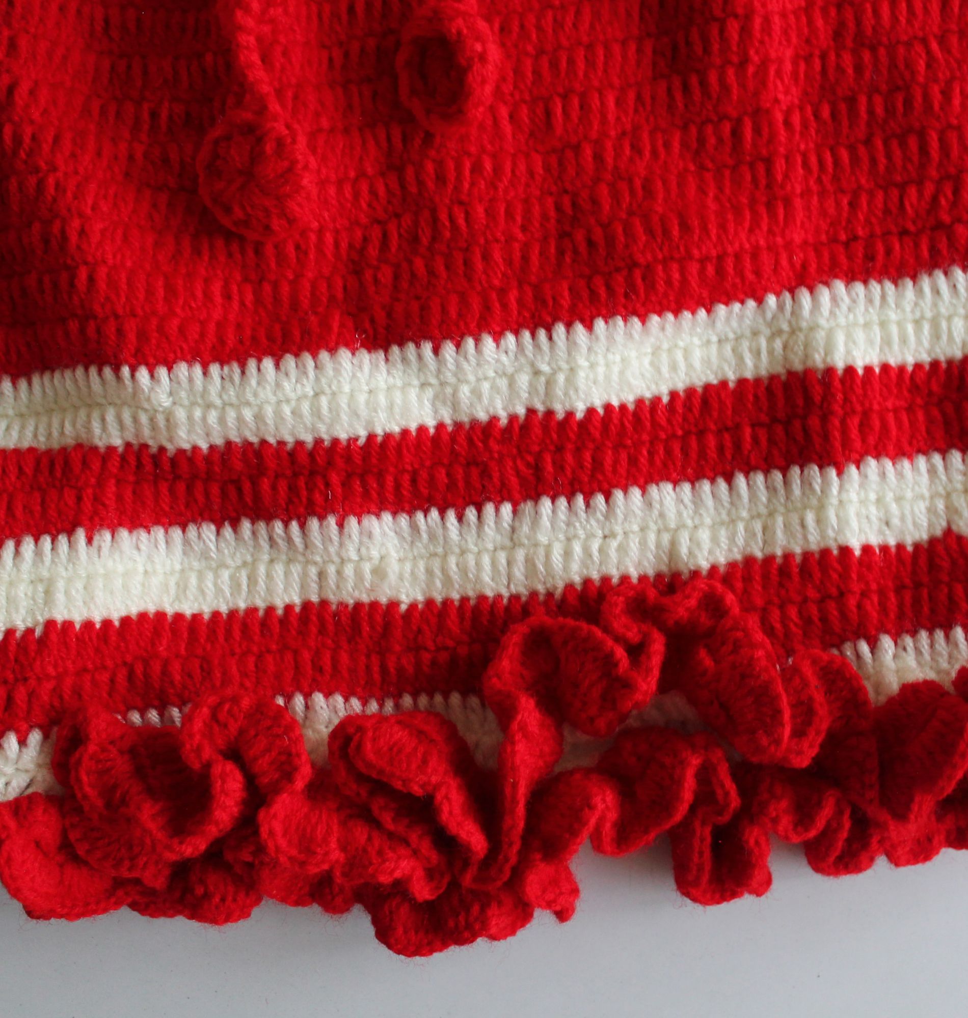 Woonie Handmade Full Sleeves Polka Dot Cardigan With Striped Skirt - Red