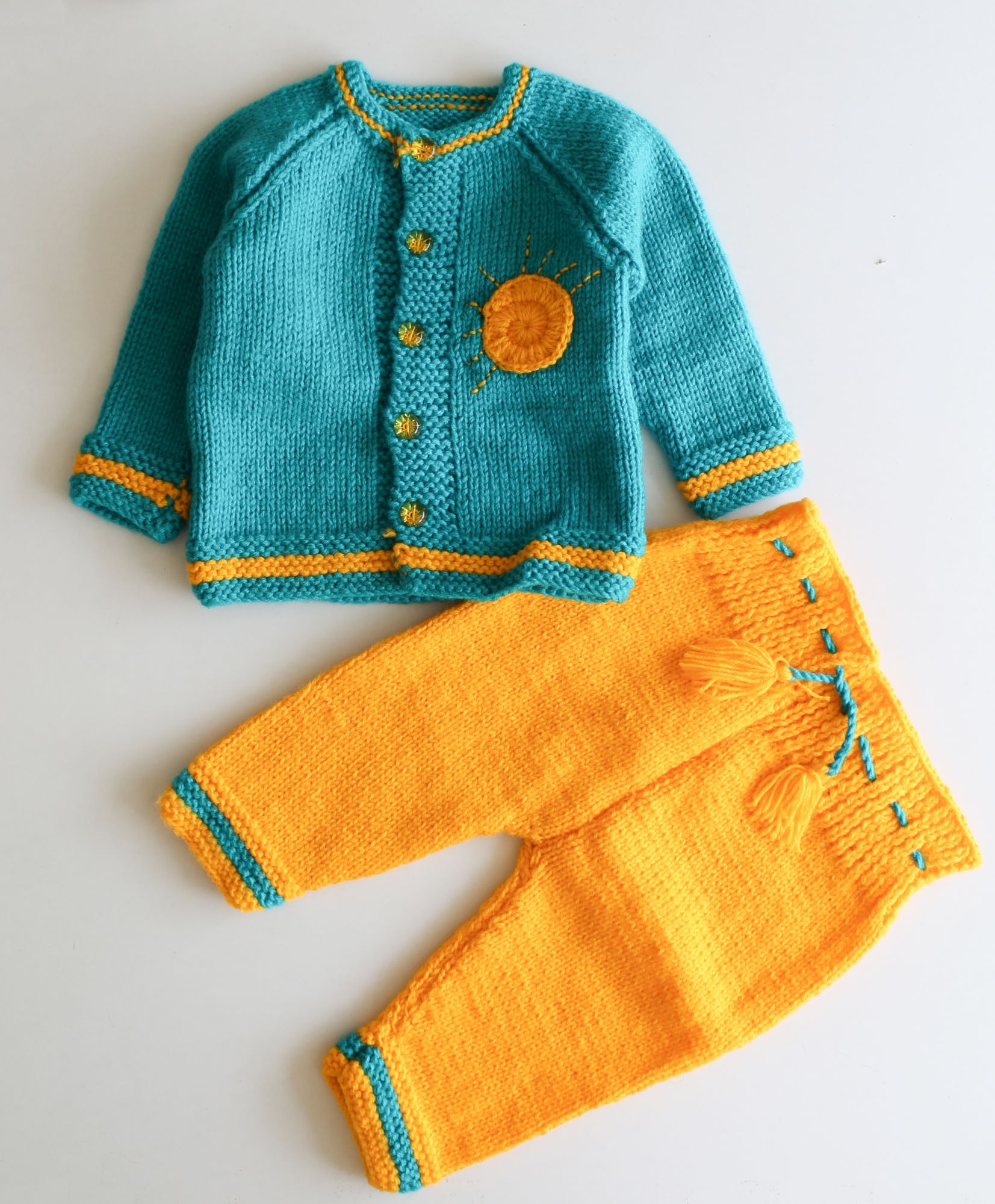 Woonie Handmade Full Sleeves Sweater With Pant - Sea Green
