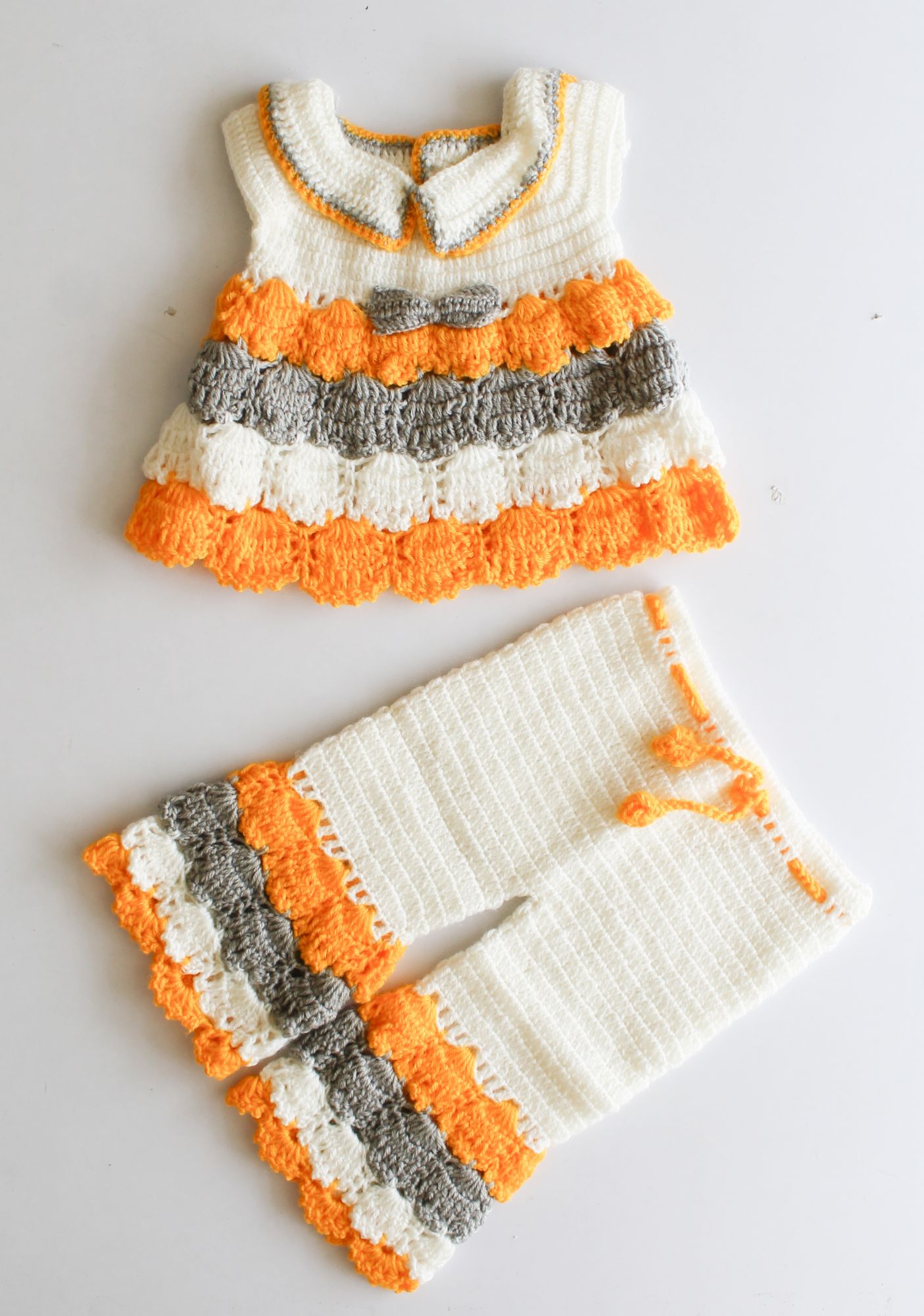 Woonie Handmade Sleeveless Shell Patterned Top With Flared Pants - Orange