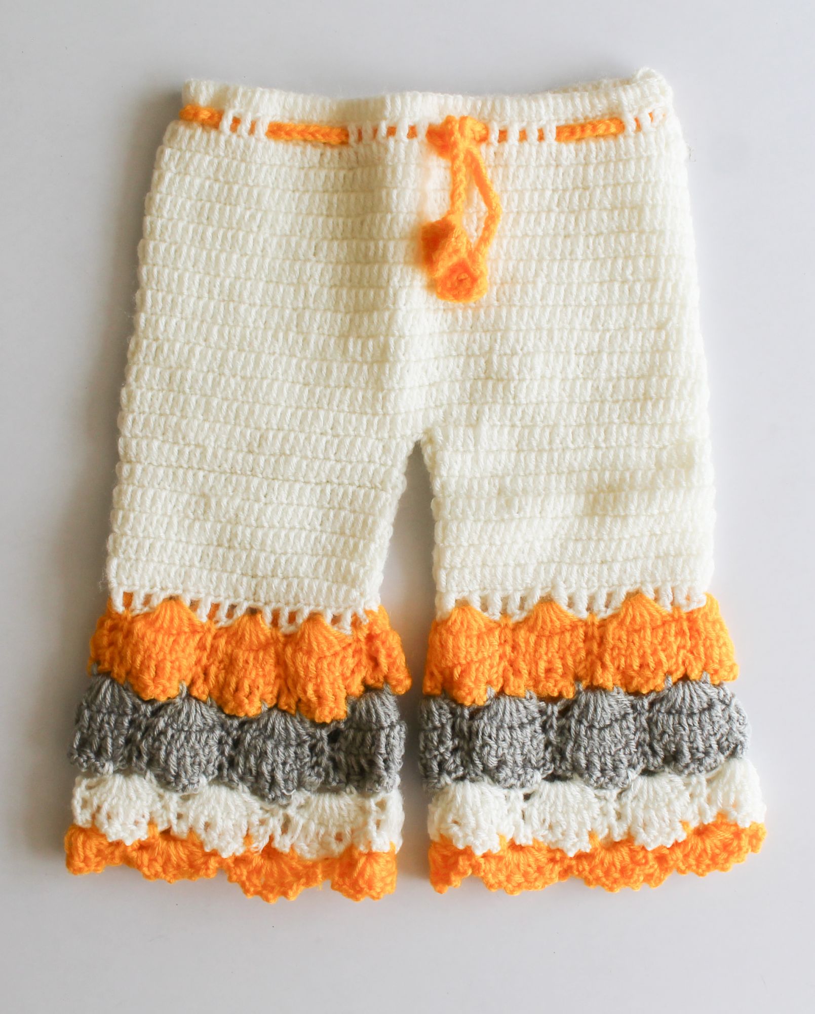 Woonie Handmade Sleeveless Shell Patterned Top With Flared Pants - Orange