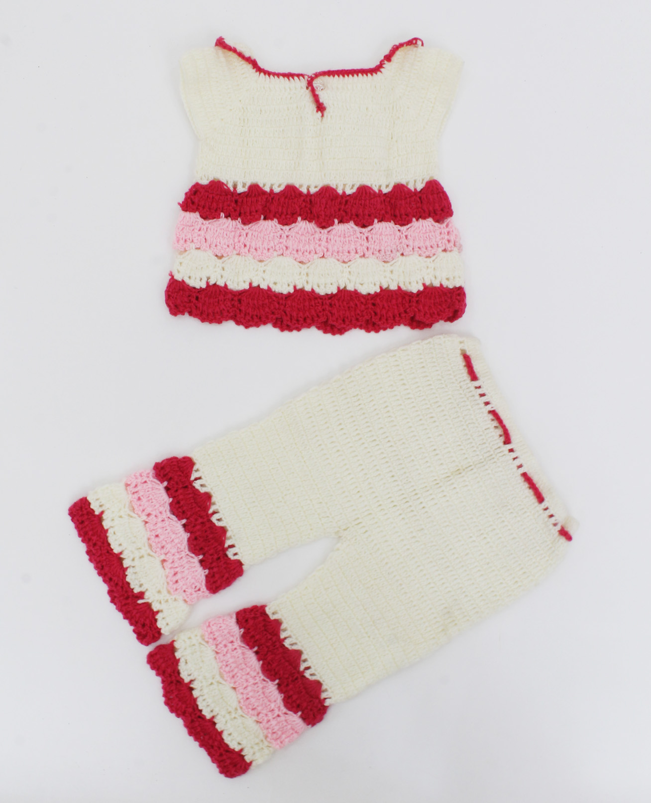 Woonie Handmade Sleeveless Shell Patterned Top With Flared Pants - Dark Pink