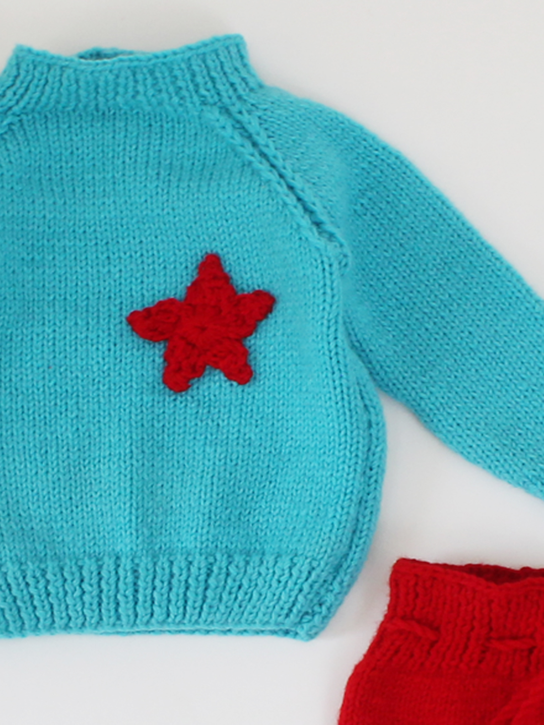Handmade Full Sleeves Knitted Star Detailing Sweater With Pant-Brown