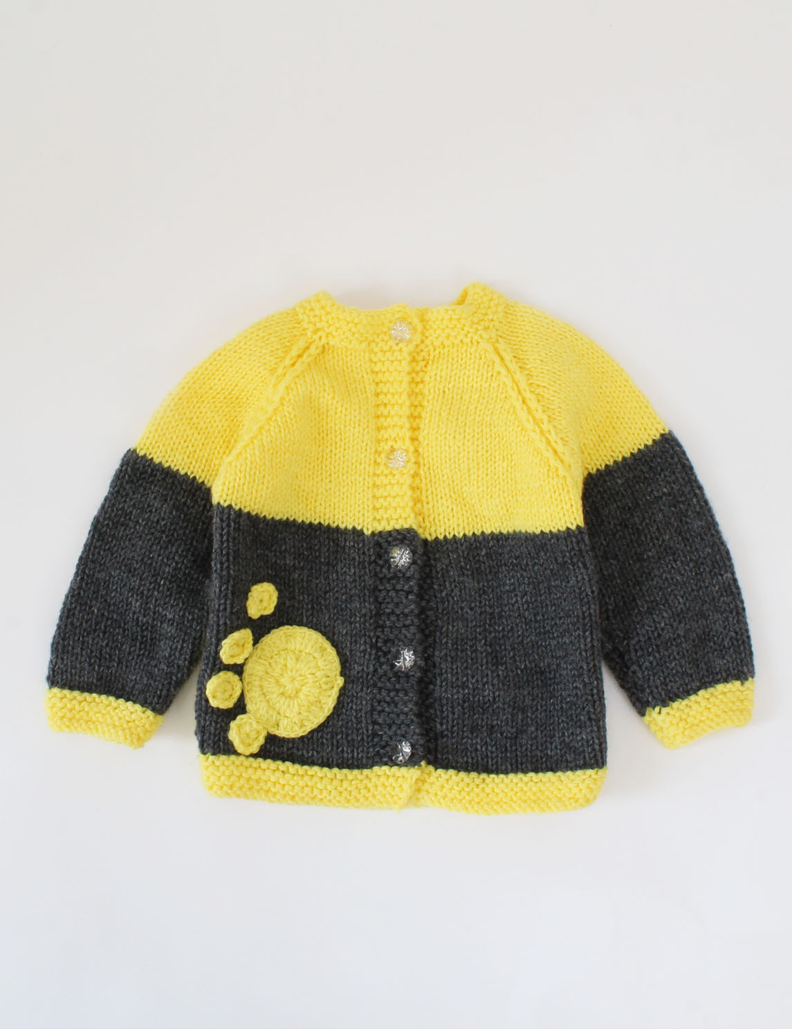 Handmade Full Sleeves Knitted Paw Detailing Sweater With Pant-Yellow & Black