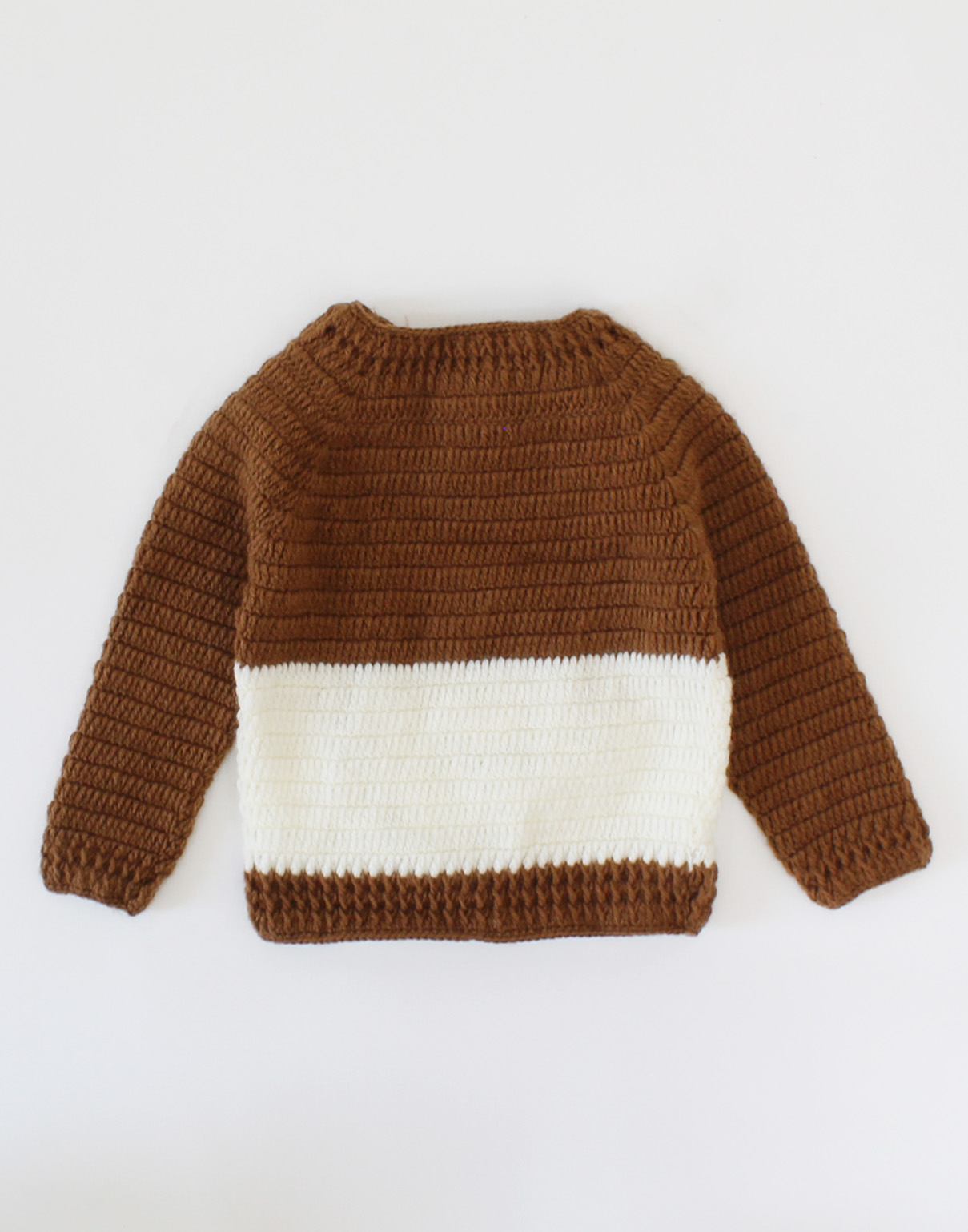 Handmade Crochet Full Sleeves Face Detailing Sweater With Striped Pant-Brown