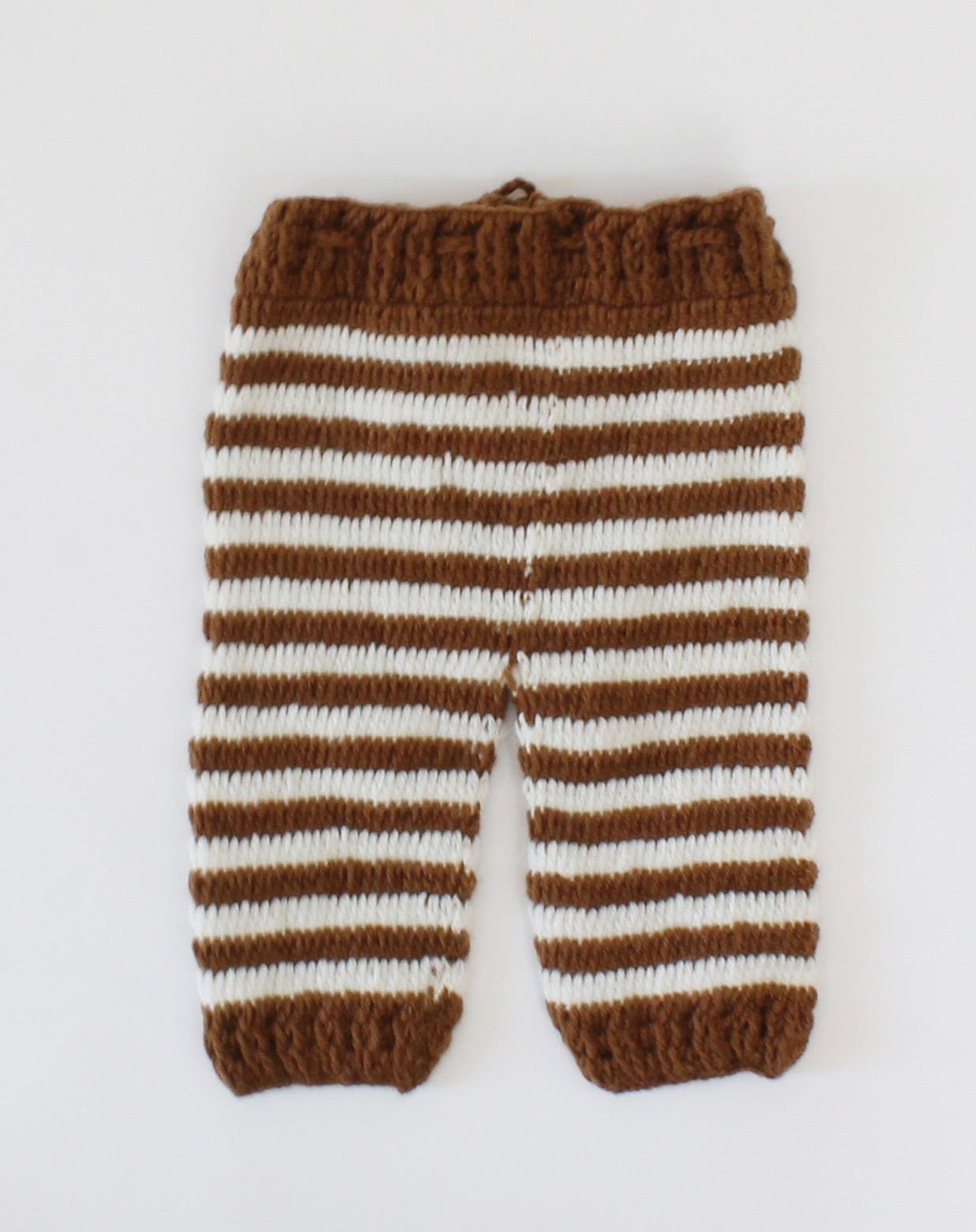 Handmade Crochet Full Sleeves Face Detailing Sweater With Striped Pant-Brown