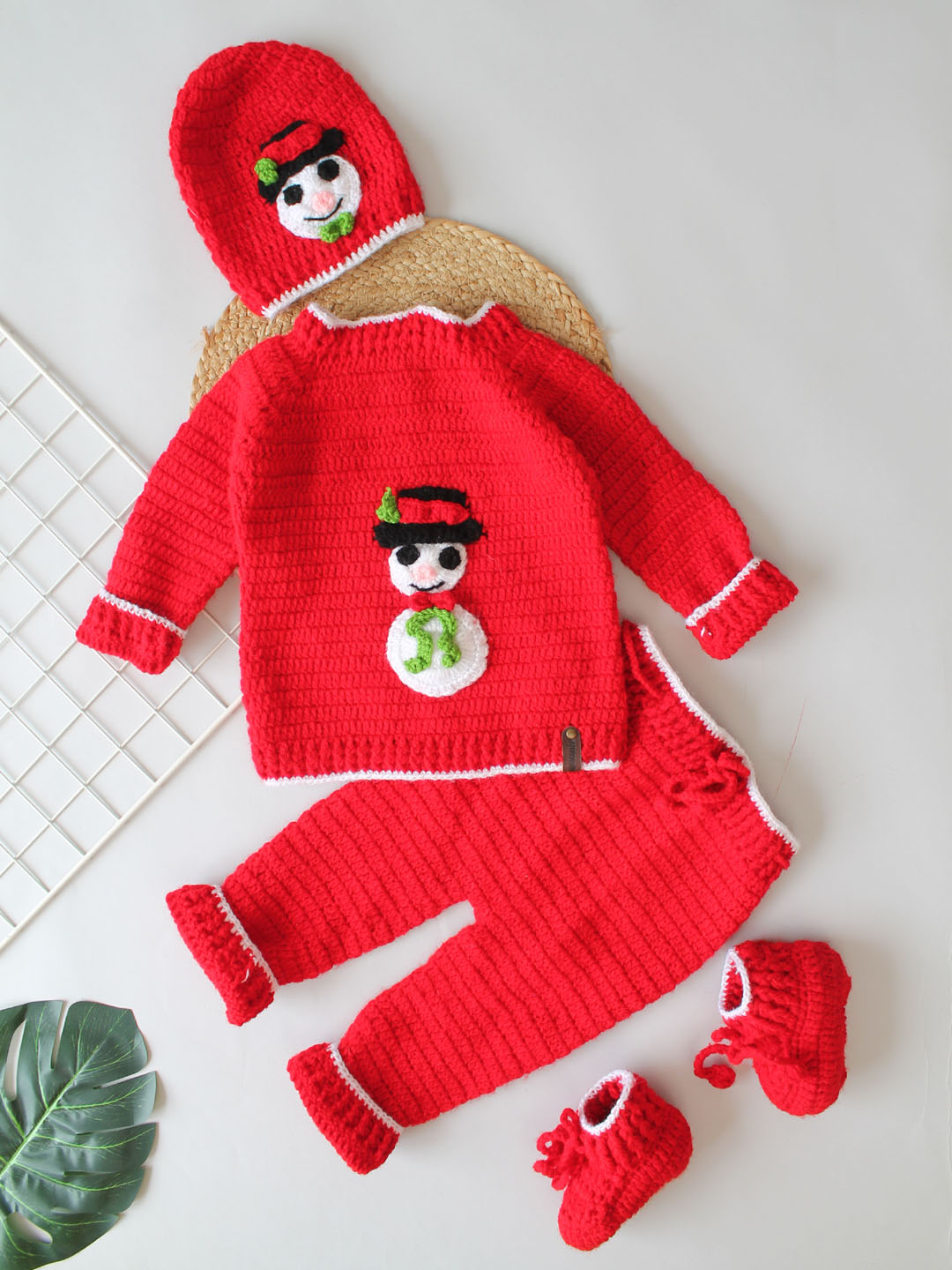 Infant Ribbed Sweater and Pants Set with Cap & Boots - Red