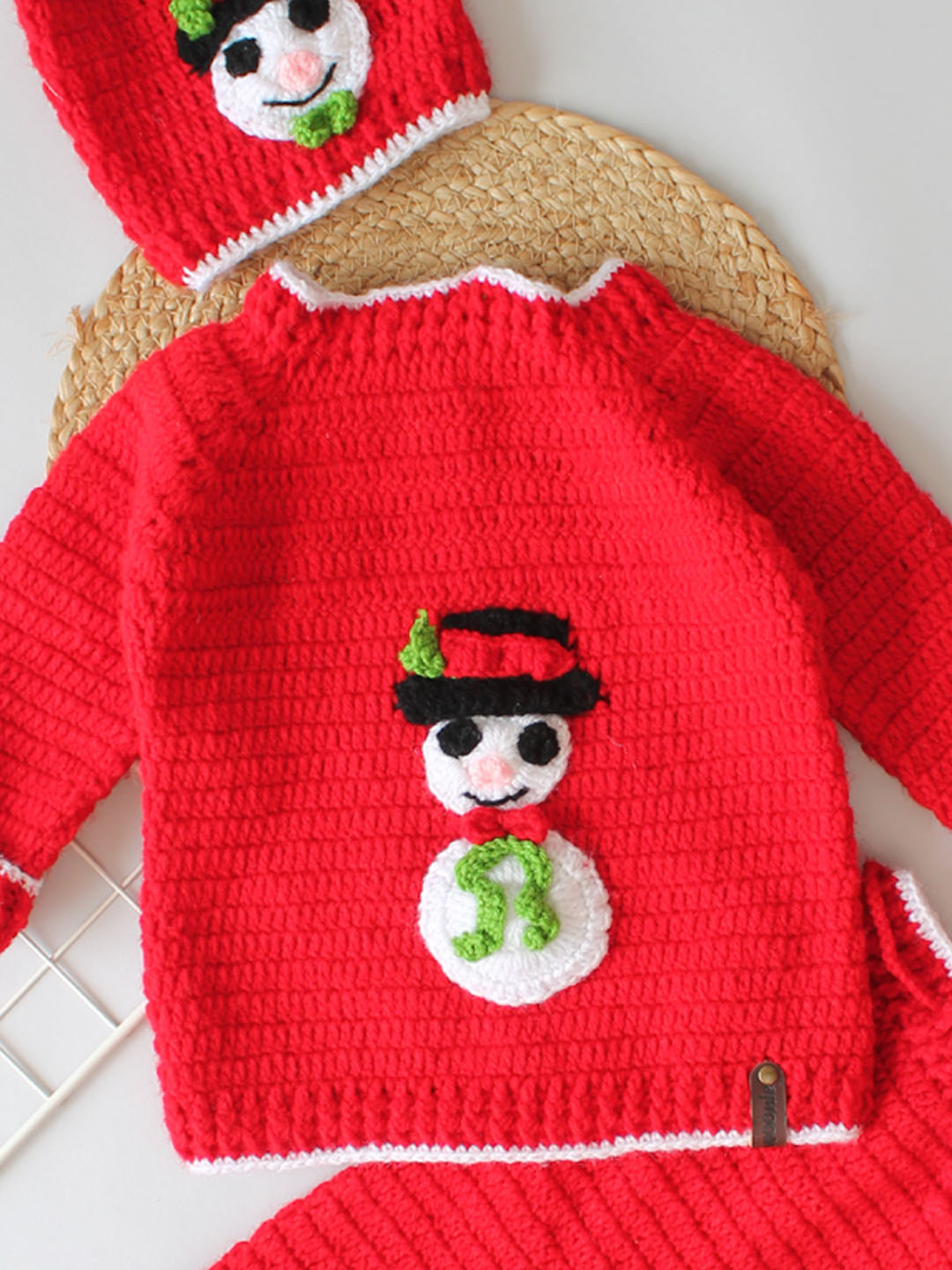 Infant Ribbed Sweater and Pants Set with Cap & Boots - Red