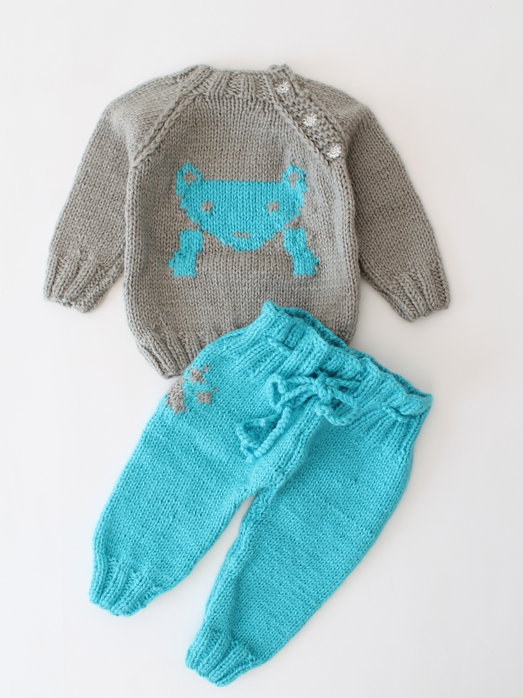 Woonie Handknitted Fox Design Sweater Set - Grey