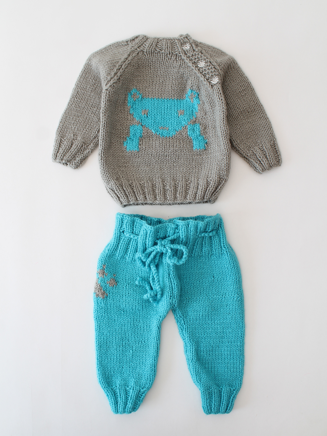 Woonie Handknitted Fox Design Sweater Set - Grey