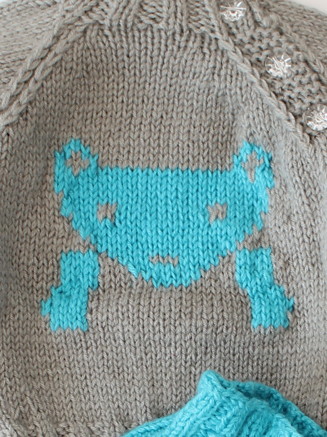 Woonie Handknitted Fox Design Sweater Set - Grey