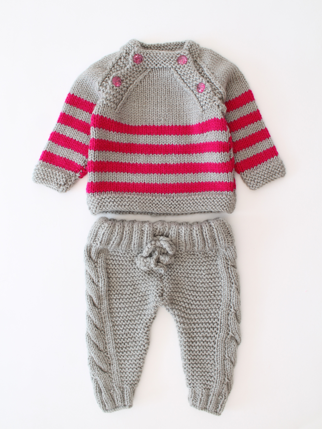 Woonie Handknitted Striped Sweater Set - Grey