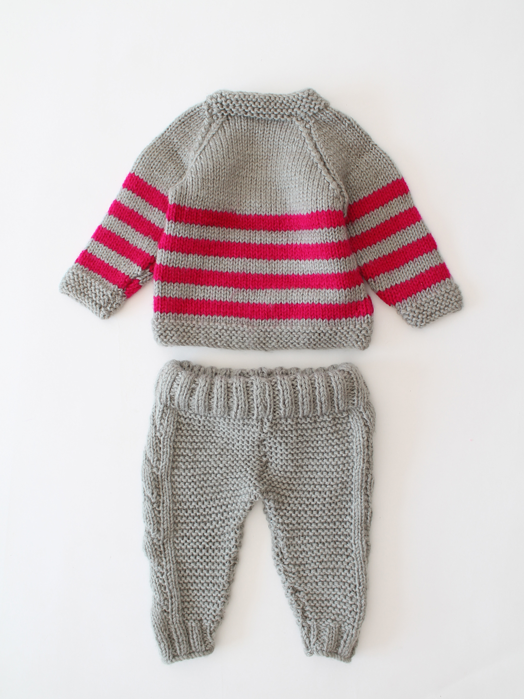 Woonie Handknitted Striped Sweater Set - Grey