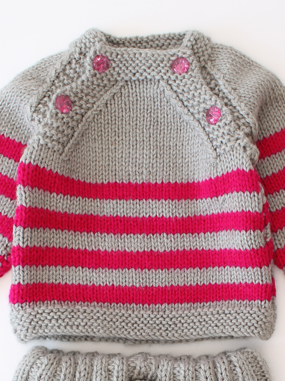 Woonie Handknitted Striped Sweater Set - Grey