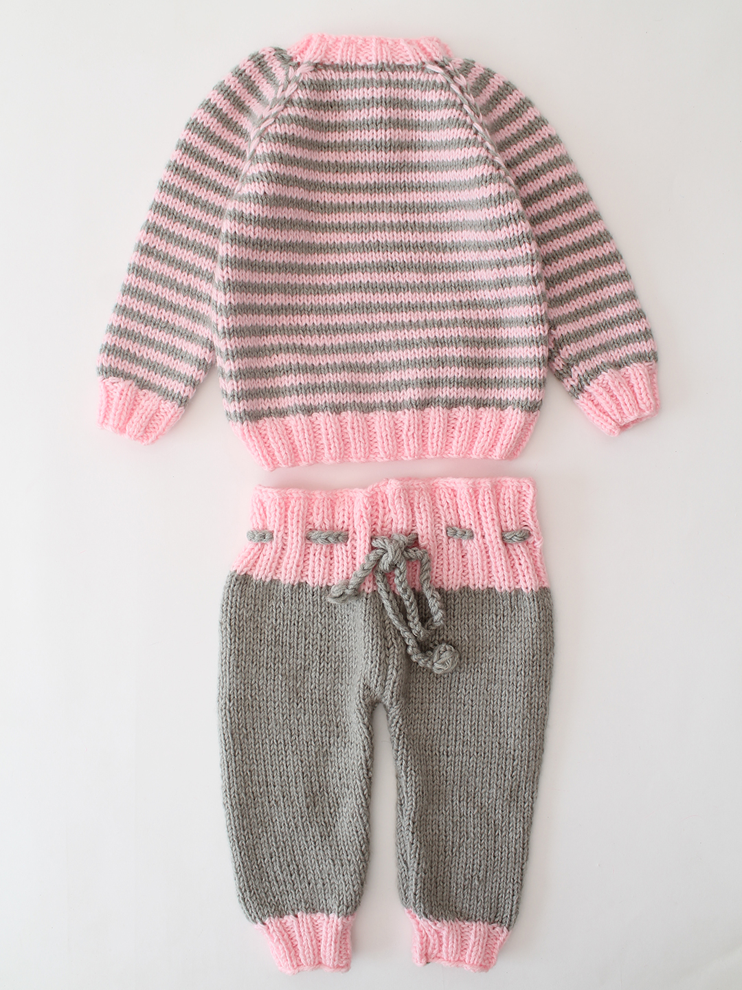Woonie Handknitted Striped Sweater Set - Pink