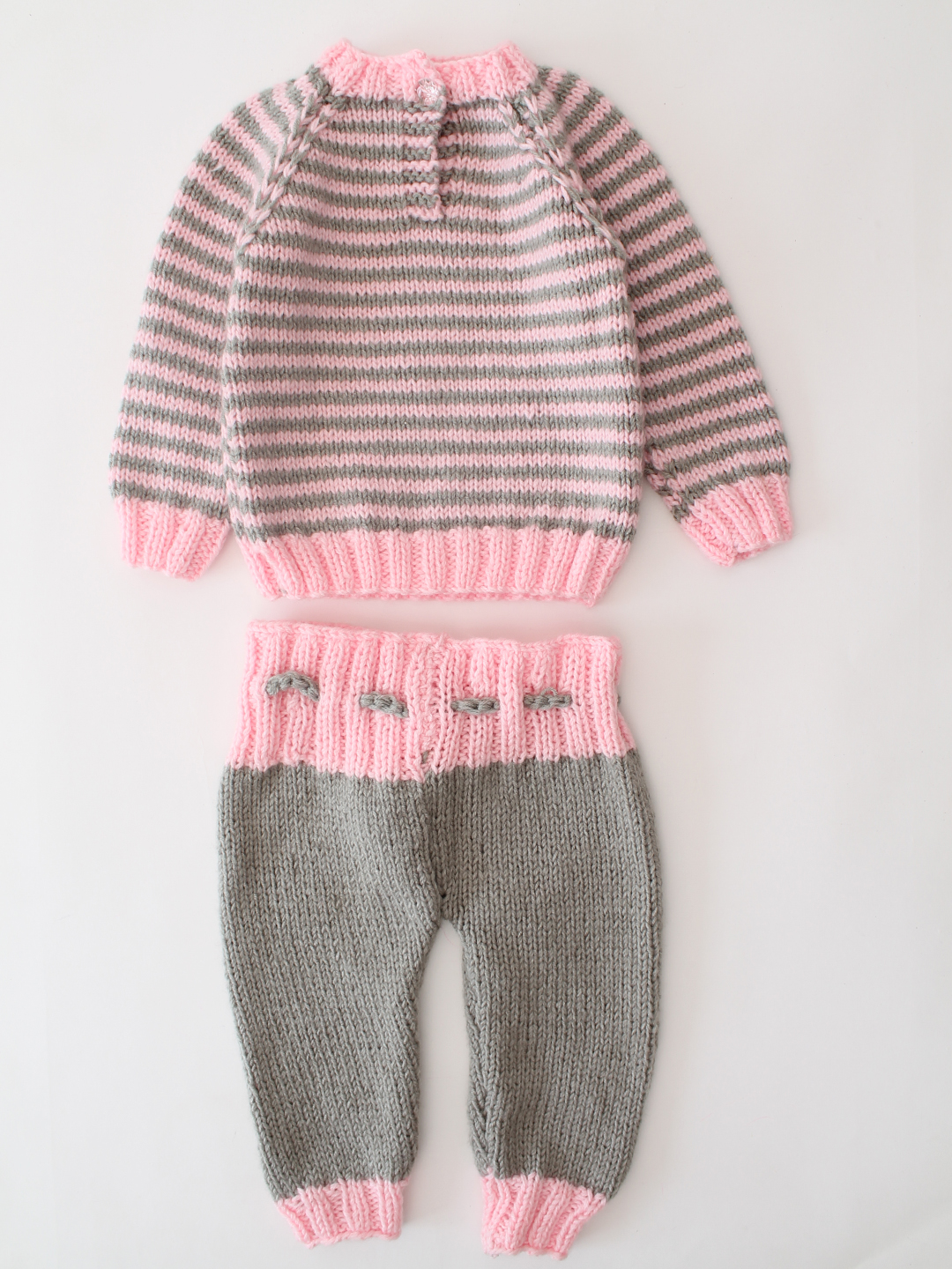 Woonie Handknitted Striped Sweater Set - Pink