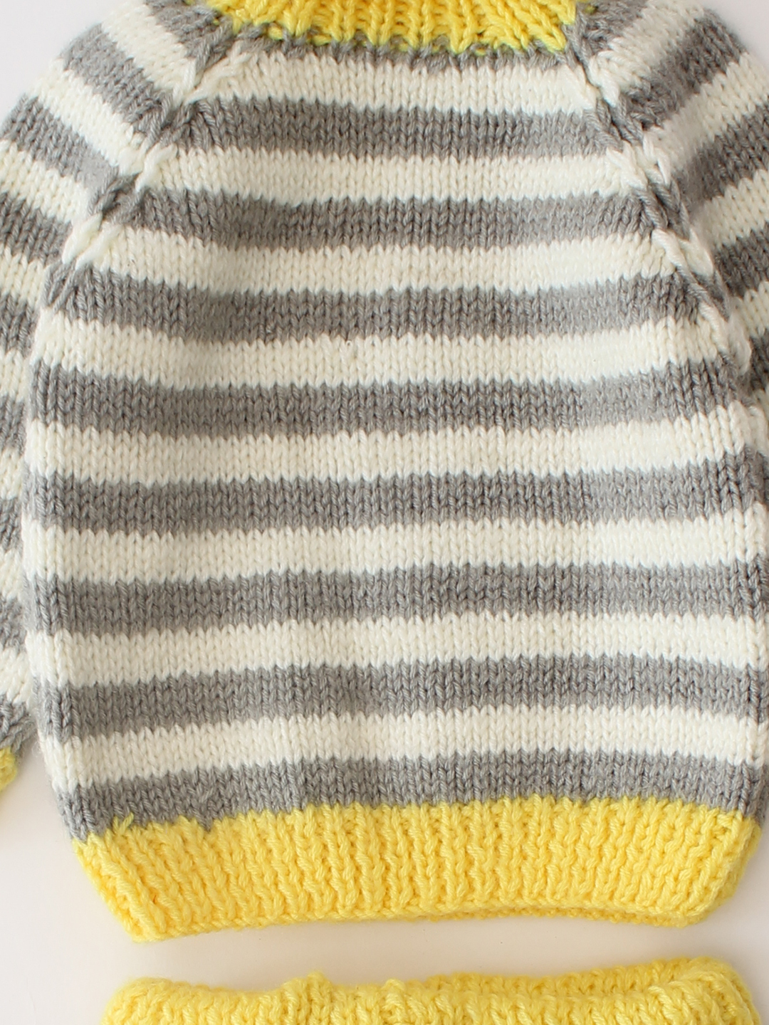 Woonie Handknitted Striped High Neck Sweater Set - Grey