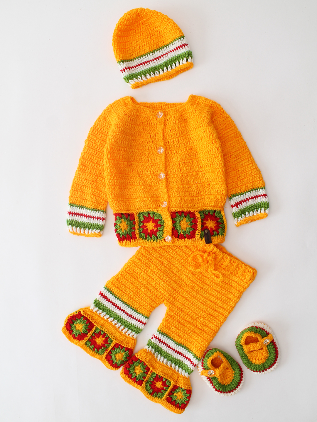 Woonie Handknitted Granny Square Detailed Sharara Set - Orange