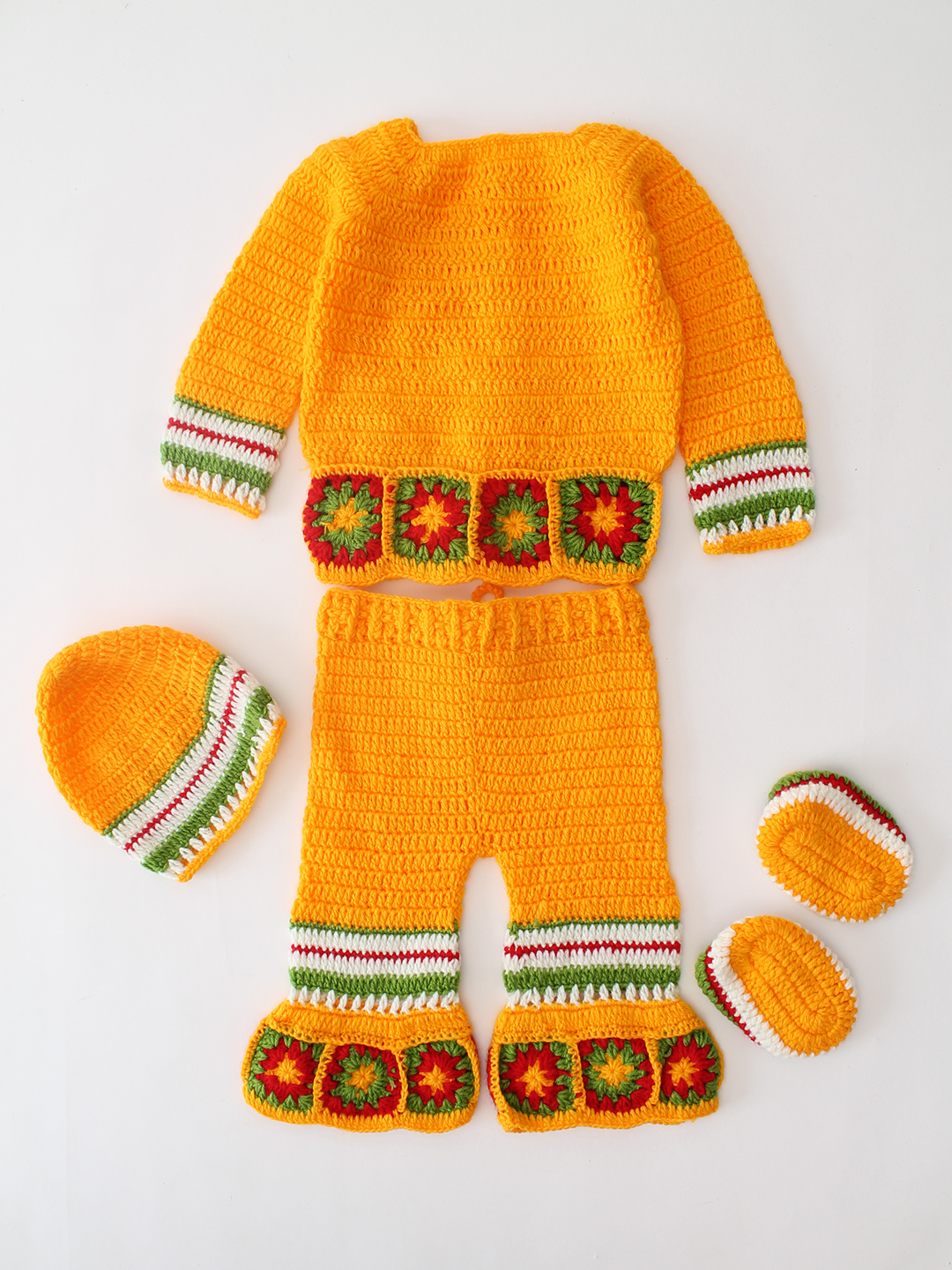 Woonie Handknitted Granny Square Detailed Sharara Set - Orange