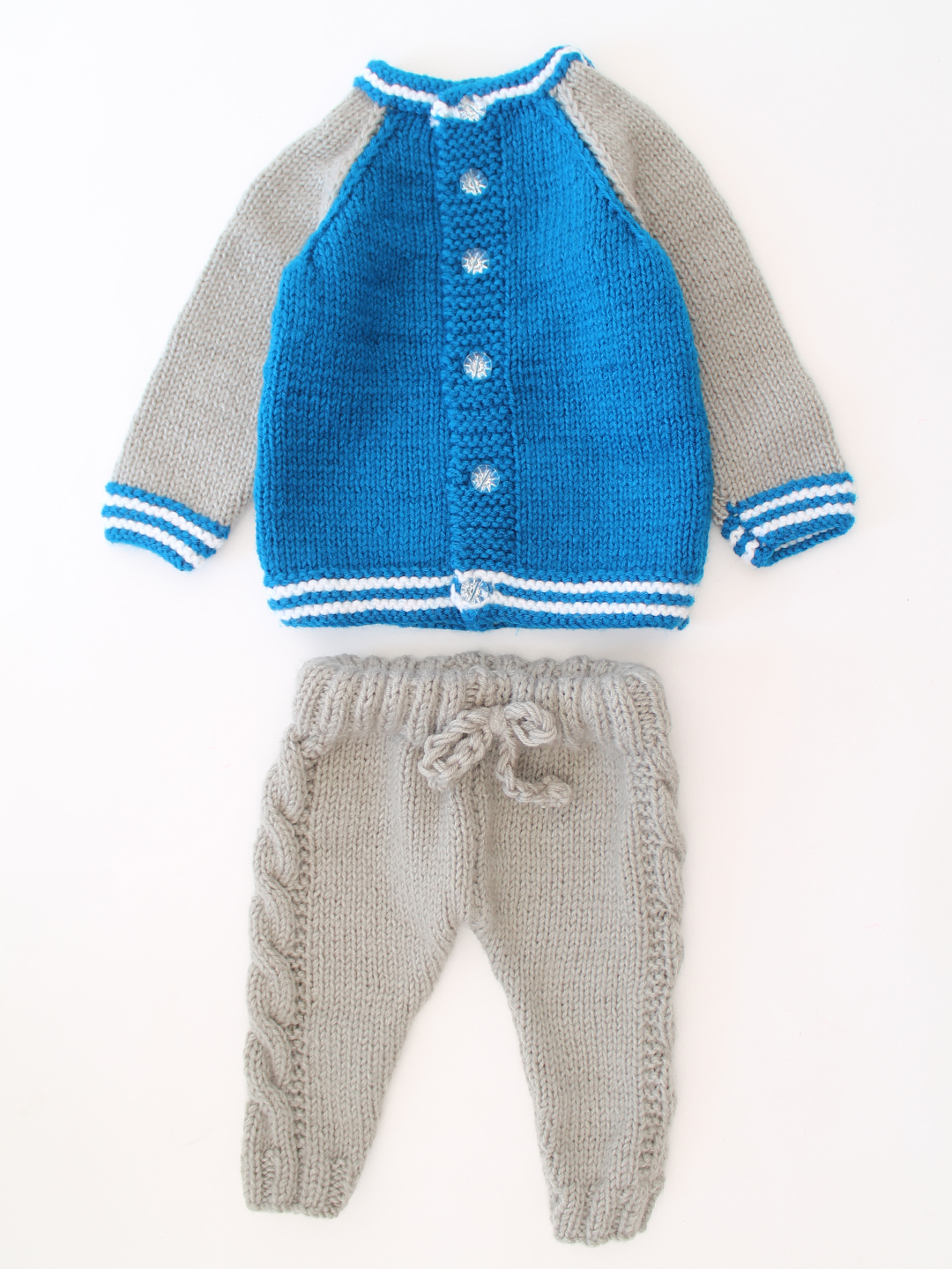 Woonie Handknitted Raglan Sleeve Sweater Set - Blue