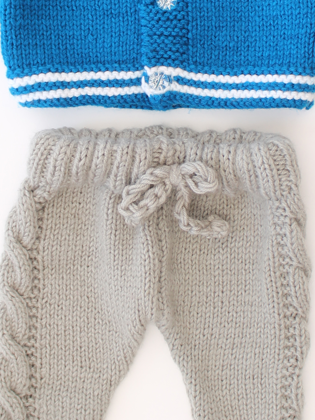 Woonie Handknitted Raglan Sleeve Sweater Set - Blue