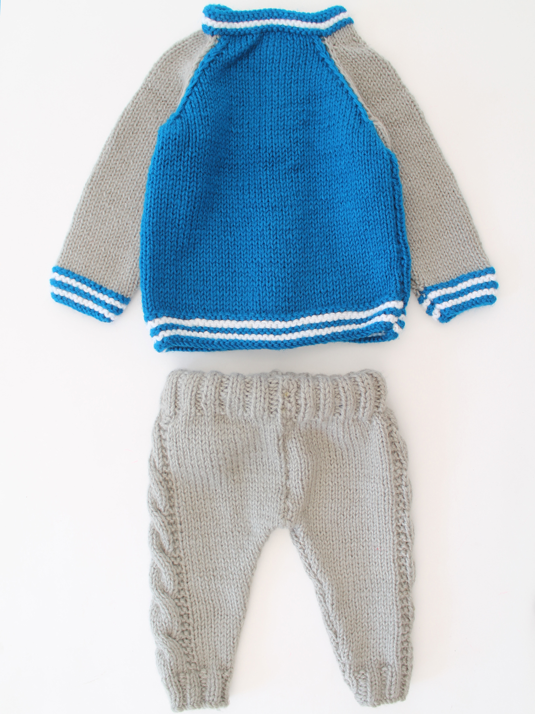Woonie Handknitted Raglan Sleeve Sweater Set - Blue