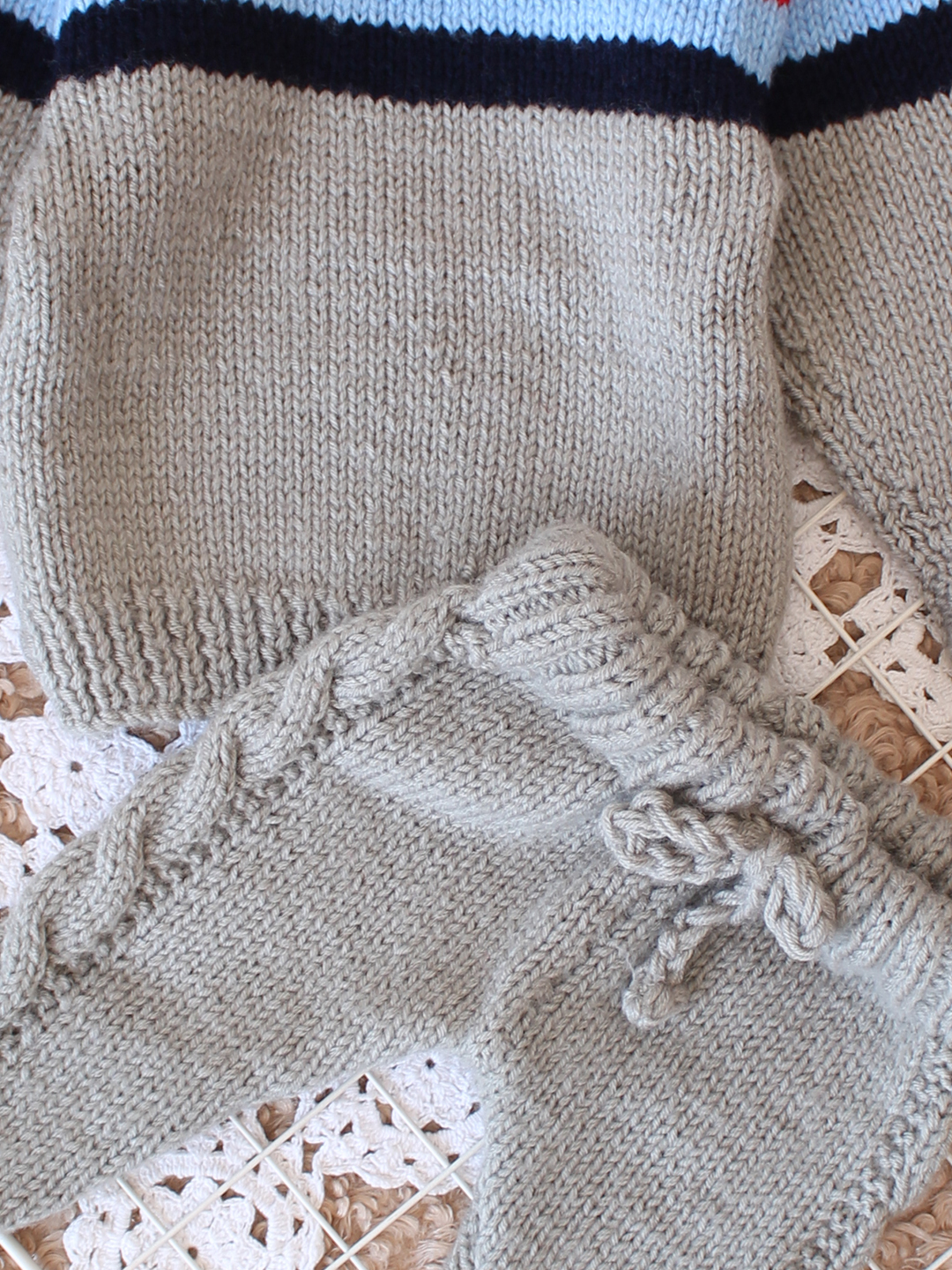 Woonie Handknitted Cable Detailed Sweater Set - Grey