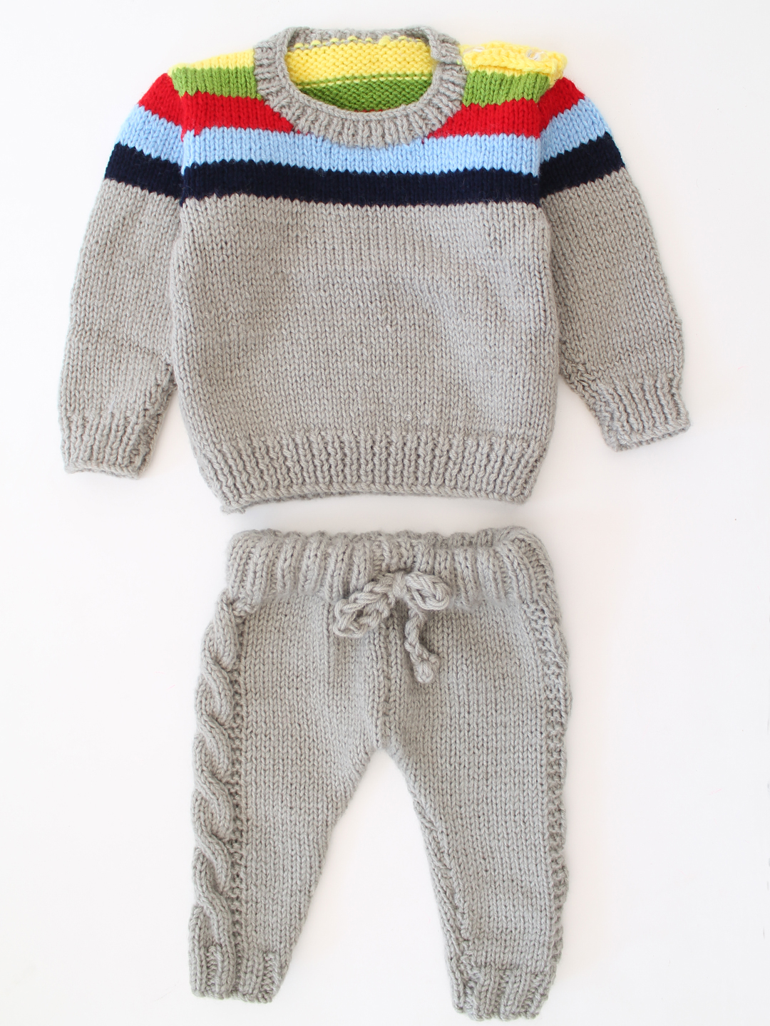 Woonie Handknitted Cable Detailed Sweater Set - Grey