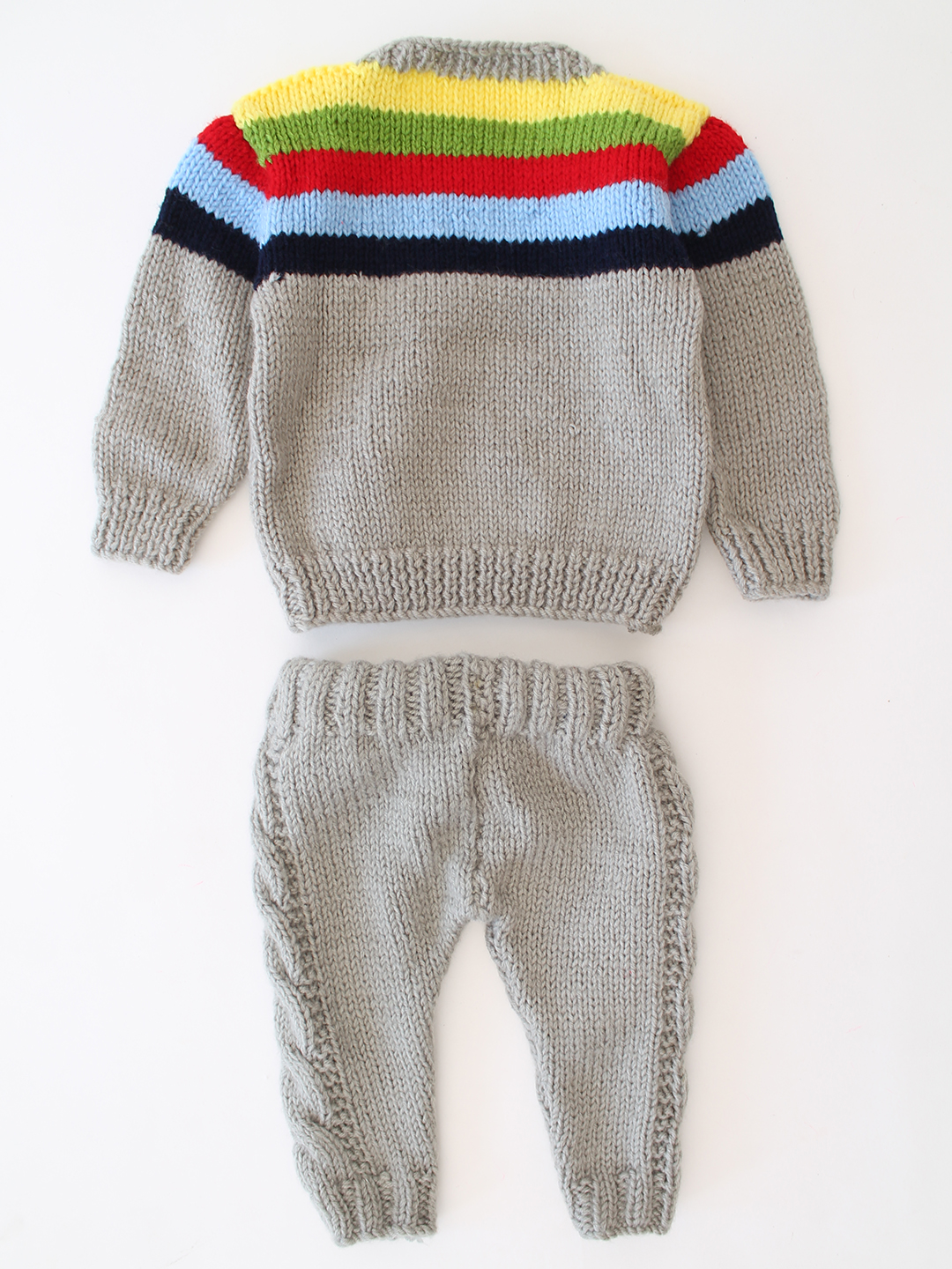 Woonie Handknitted Cable Detailed Sweater Set - Grey