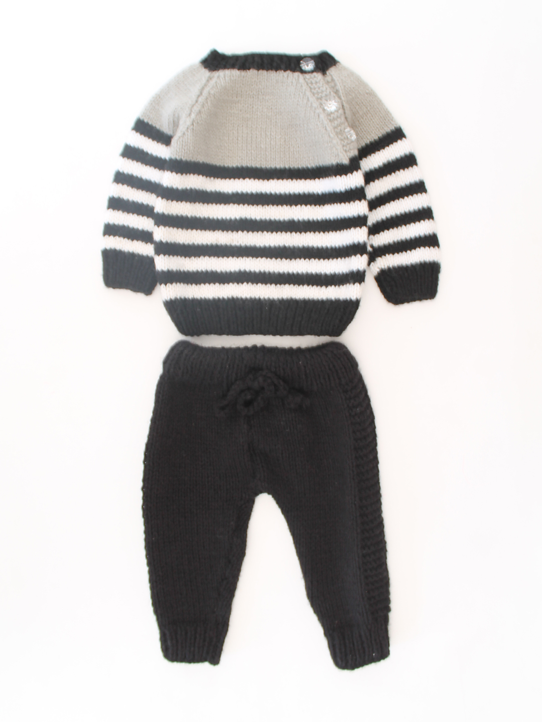 Woonie Handknitted Striped Sweater Set - Black
