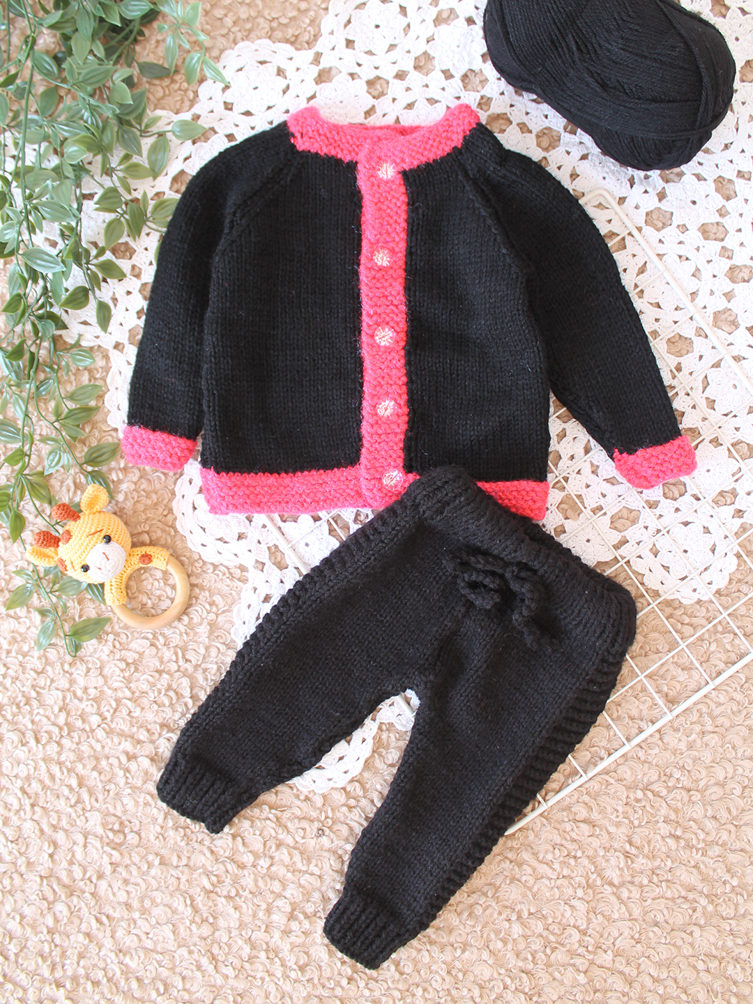 Woonie Handknitted Color Block Sweater Set - Black